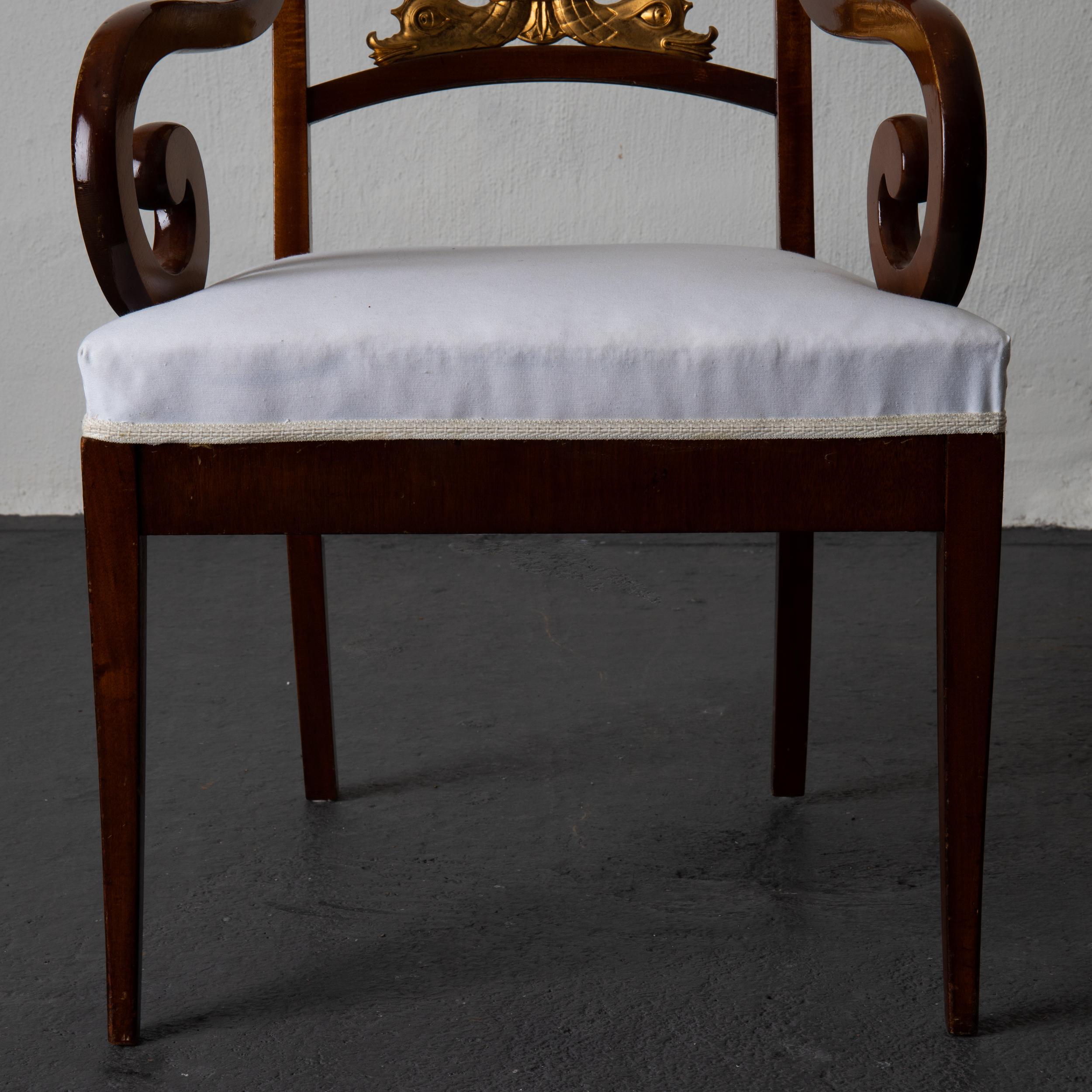 Paire de fauteuils de style Empire suédois en acajou doré du 19ème siècle, Suède en vente 1