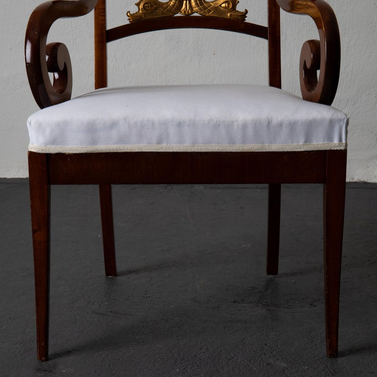 Armchairs Pair of Swedish Empire 19th Century Mahogany Gilded, Sweden For Sale 3