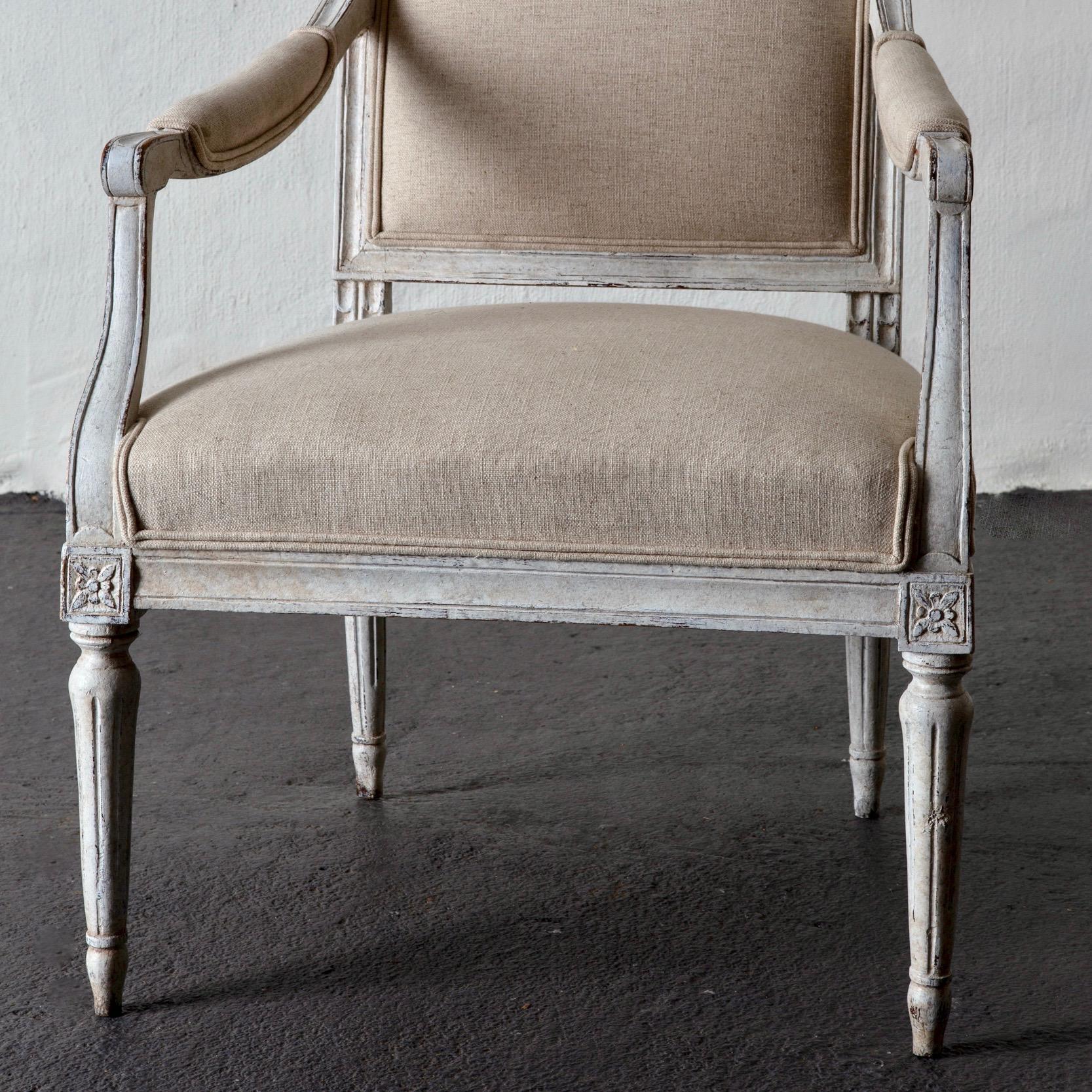 Armchairs Pair of Swedish Gustavian, 1790-1810 White Beige, Sweden 3