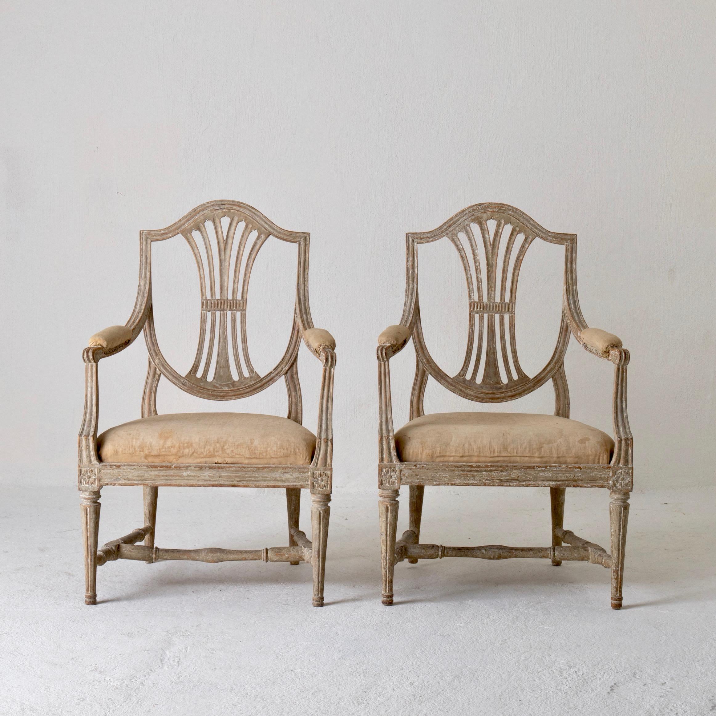 Hand-Painted Armchairs Pair of Swedish Gustavian Period Original Paint Sweden