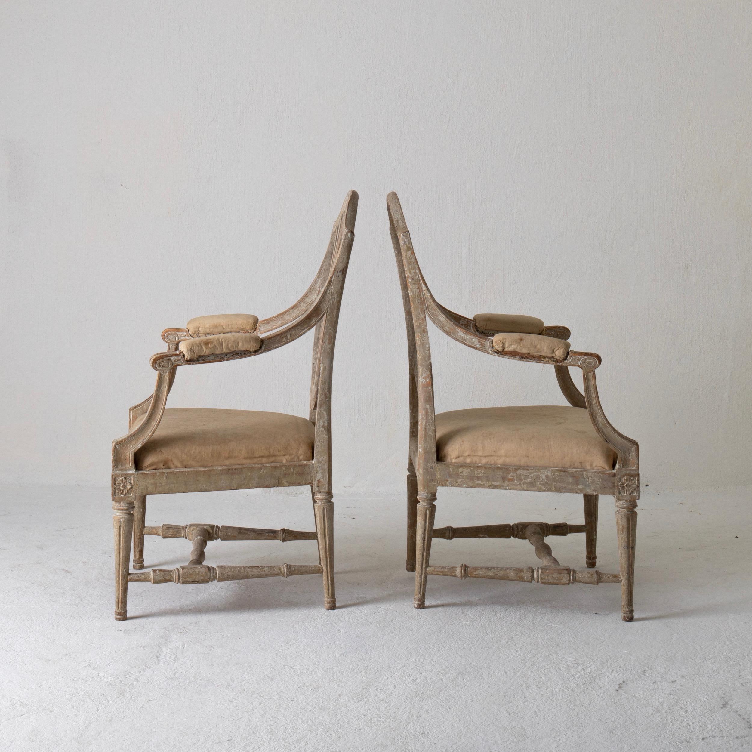 Armchairs Pair of Swedish Gustavian Period Original Paint Sweden In Good Condition In New York, NY