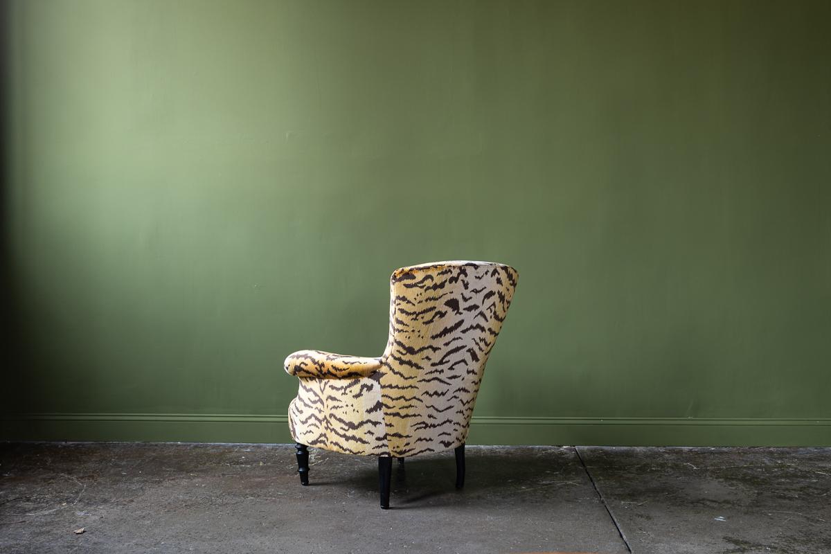 Armchairs recovered in Le Tigre fabric 4