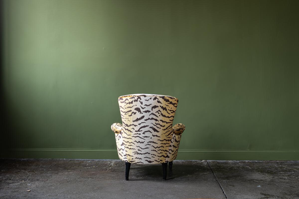 Armchairs recovered in Le Tigre fabric 5