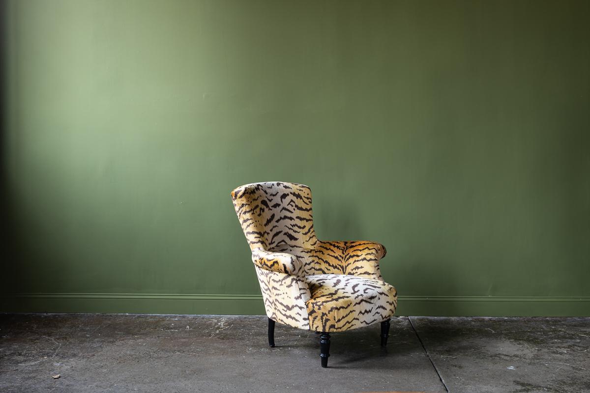 Armchairs recovered in Le Tigre fabric 8