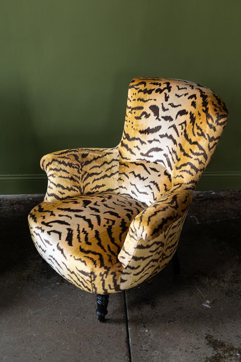 Victorian Armchairs recovered in Le Tigre fabric