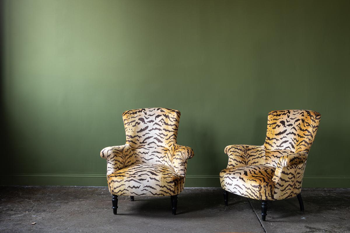 Upholstery Armchairs recovered in Le Tigre fabric