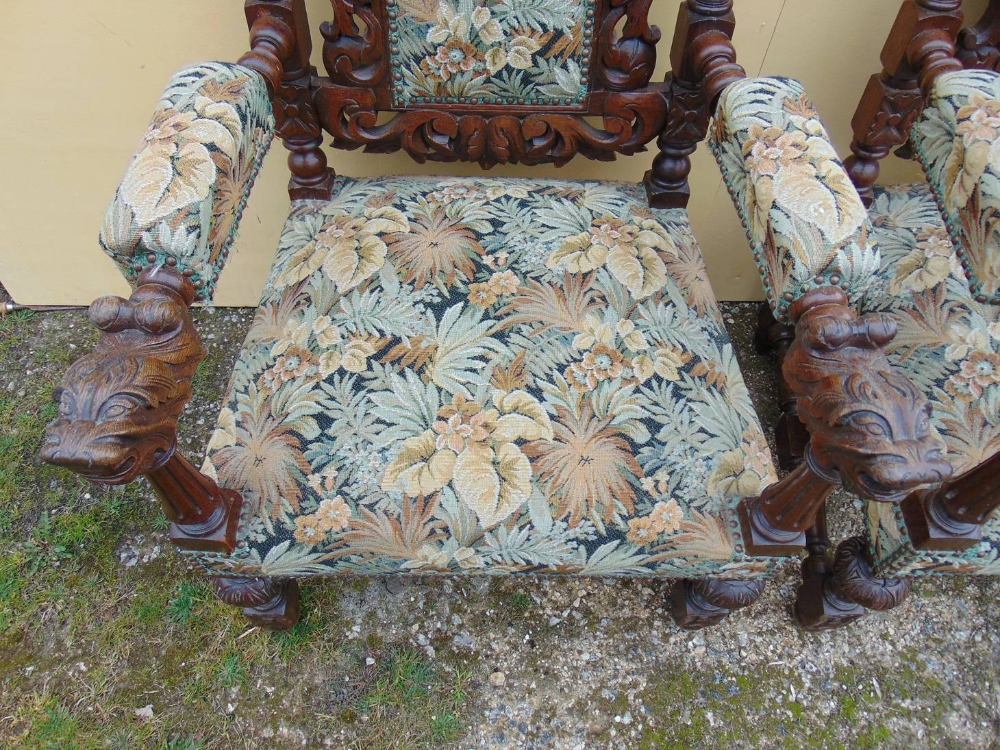 Throne Armchairs Rennaisance Style Carved Oak, circa 1870 In Good Condition In London, GB