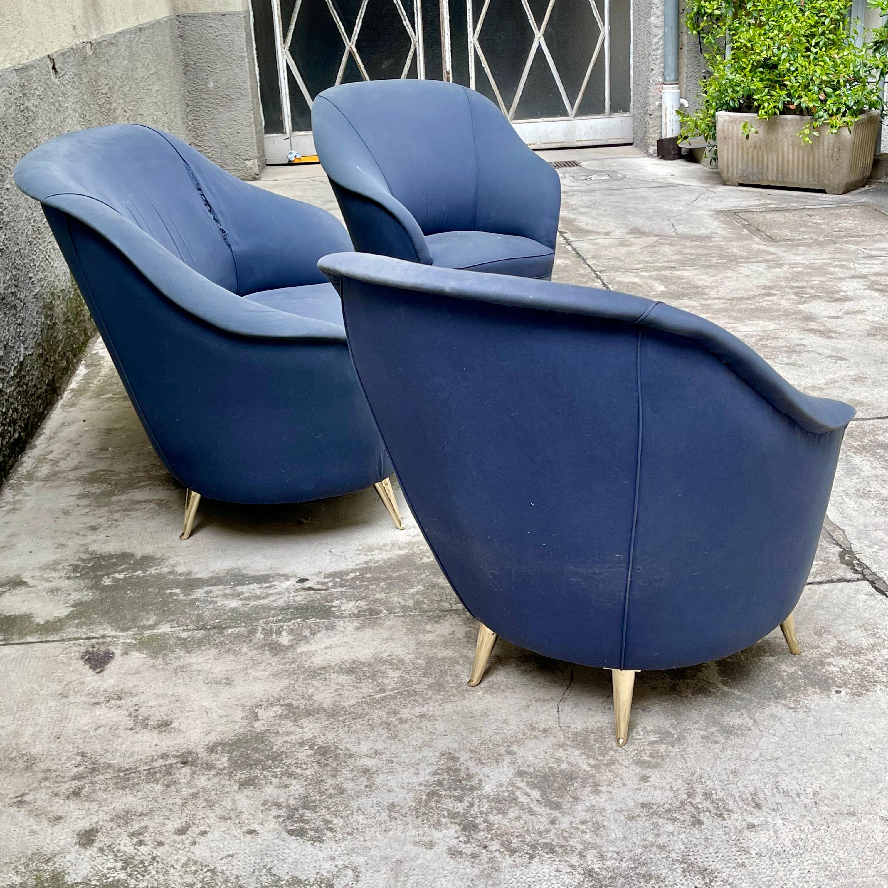 Armchairs & Sofa with Original Upholstery from Isa Bergamo, 1950s, Set of 3 In Fair Condition In Milano, IT