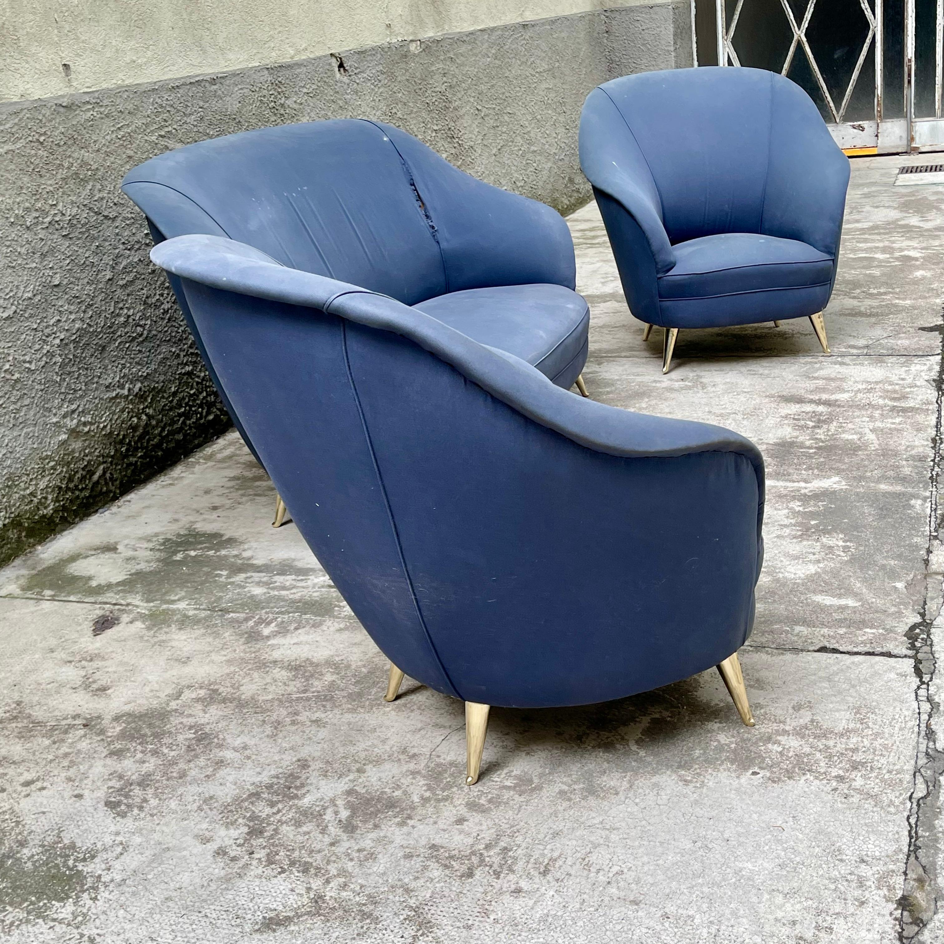 20th Century Armchairs & Sofa with Original Upholstery from Isa Bergamo, 1950s, Set of 3