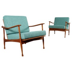 Armchairs Stained Beechwood Foam Fabric, 1960s