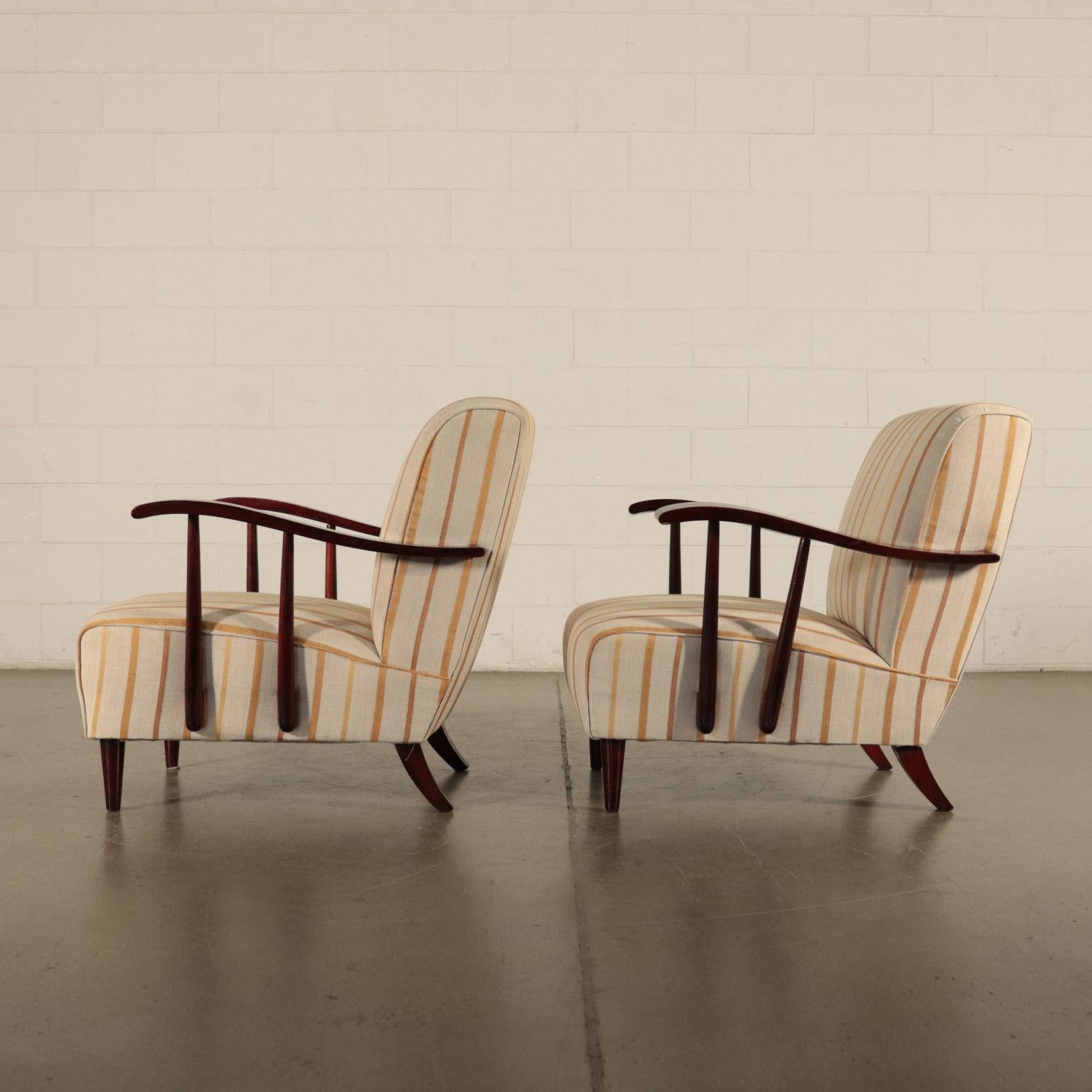 Armchairs, Stained Wood, Italy, 1940s-1950s 4