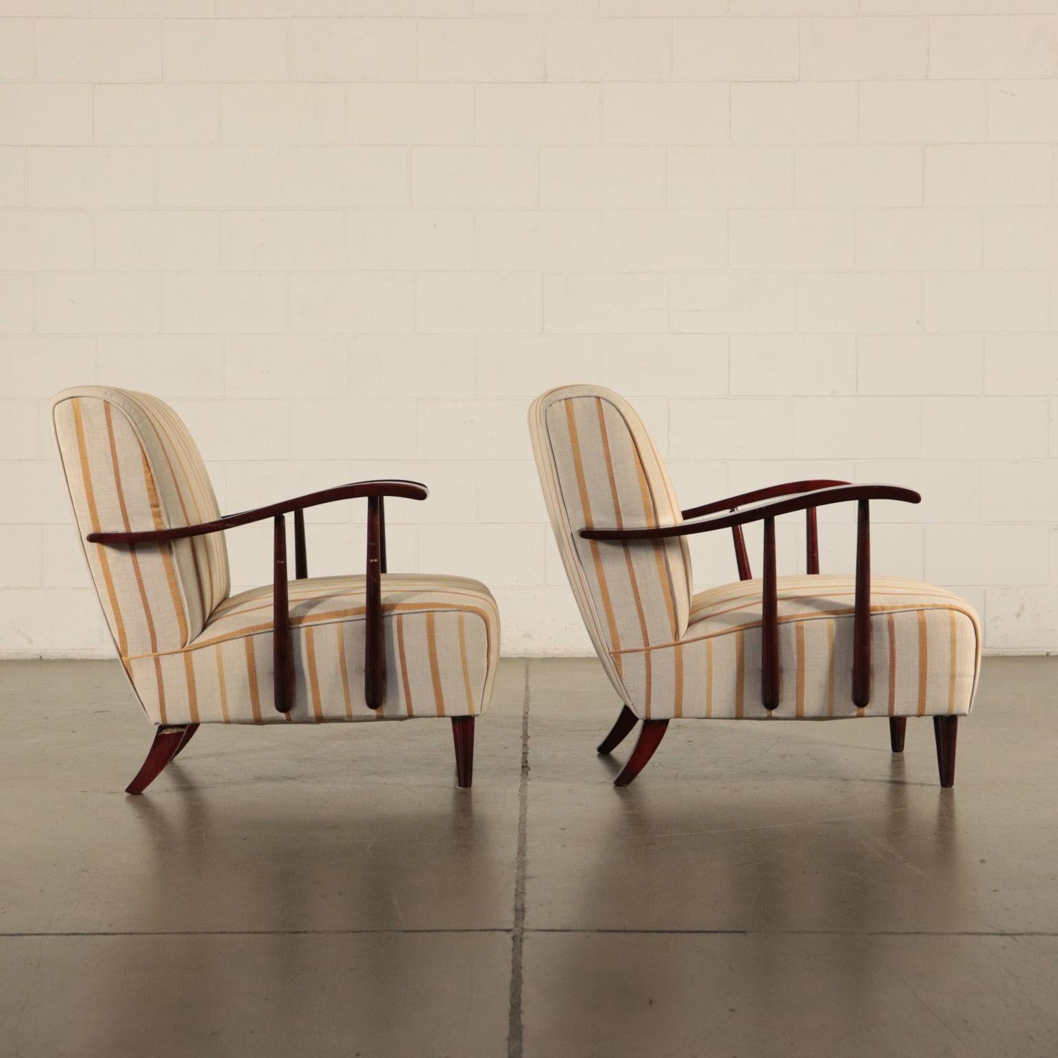 Mid-Century Modern Armchairs, Stained Wood, Italy, 1940s-1950s
