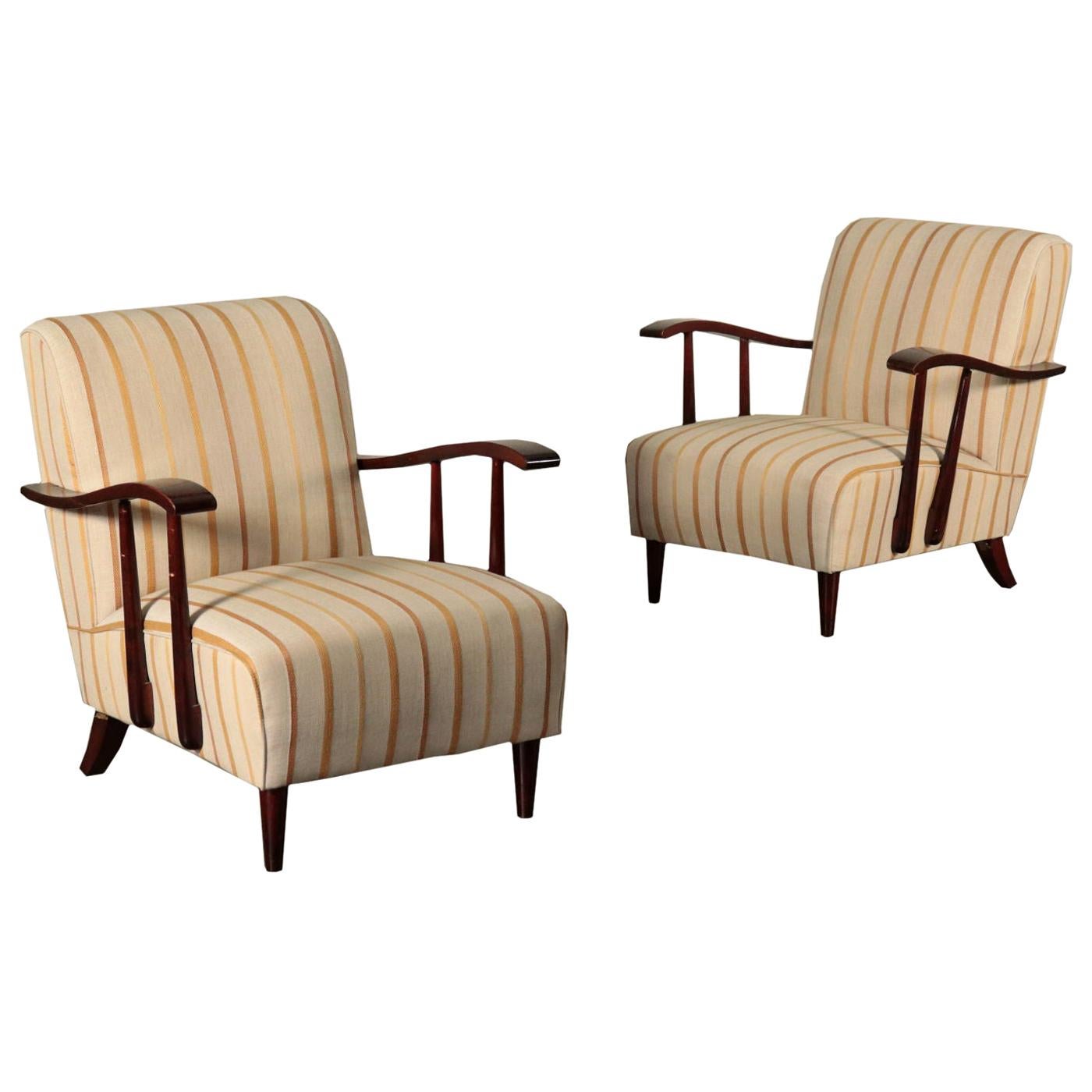 Armchairs, Stained Wood, Italy, 1940s-1950s