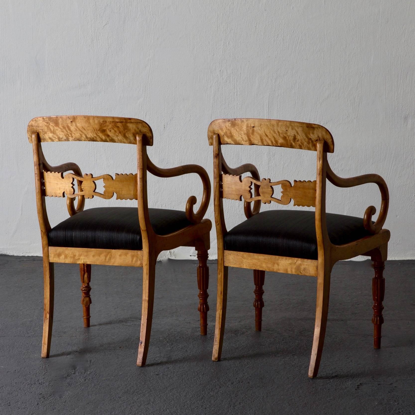 Armchairs Swedish Biedermeier 19th Century Birch Gilded Details, Sweden In Good Condition In New York, NY