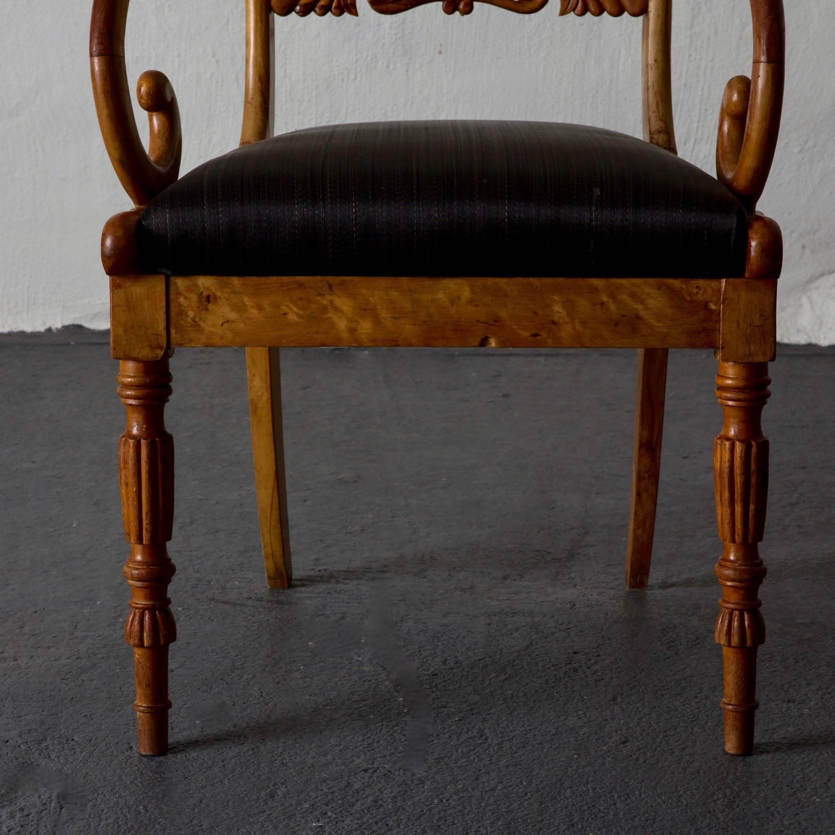 Armchairs Swedish Biedermeier 19th Century Birch Gilded Details, Sweden 3