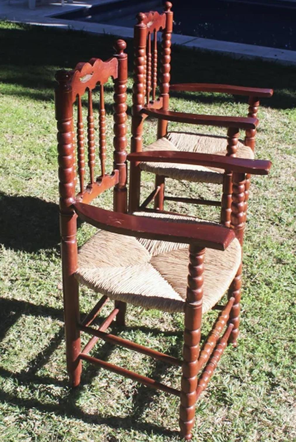 Armchairs Turned Legs and Natural Fiber Seat Rope France, Pair For Sale 1