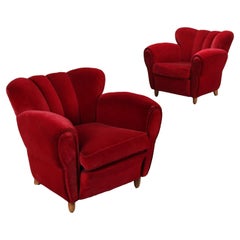 Armchairs Velvet, Italy, 1950s