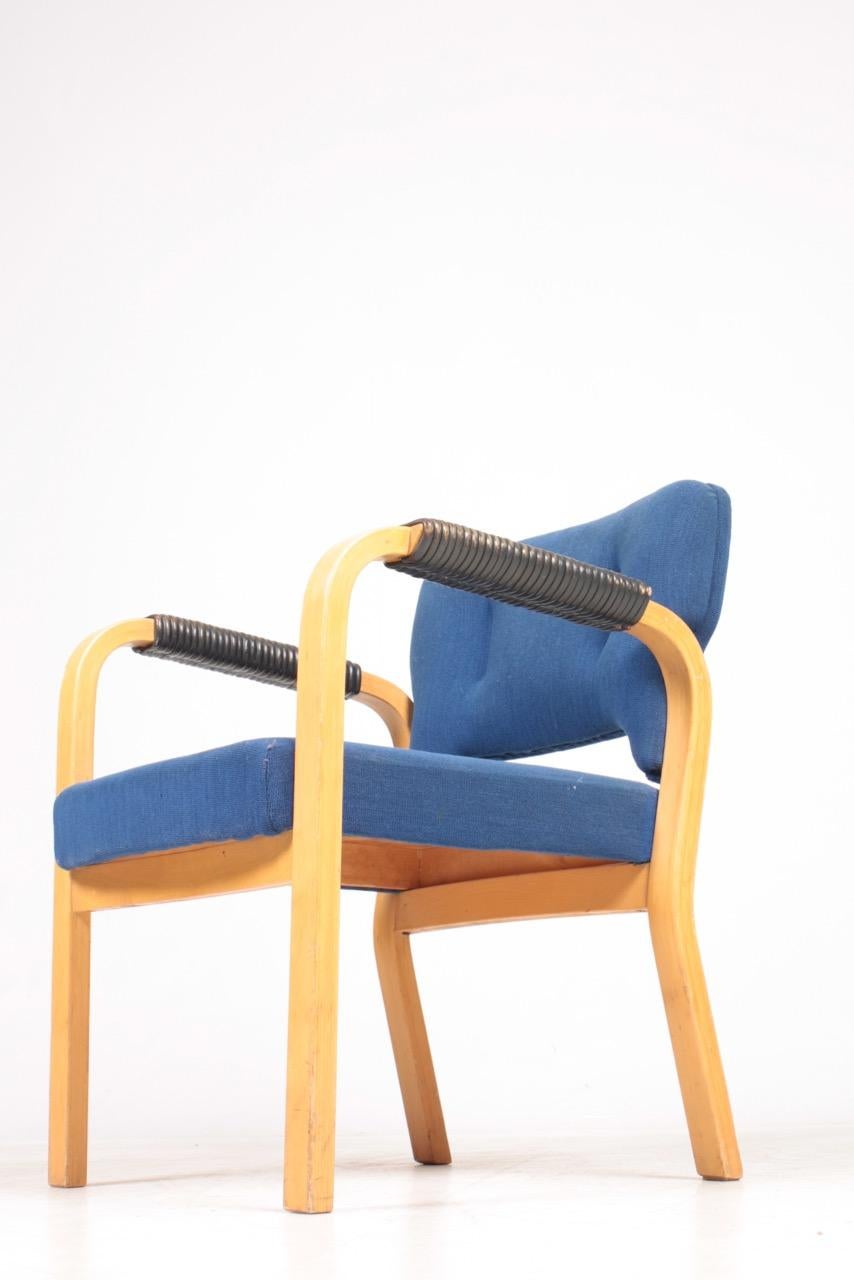 Armchairs with Fabric and Patinated Leather Bymaija Heikinheimo, 1950s In Good Condition In Lejre, DK
