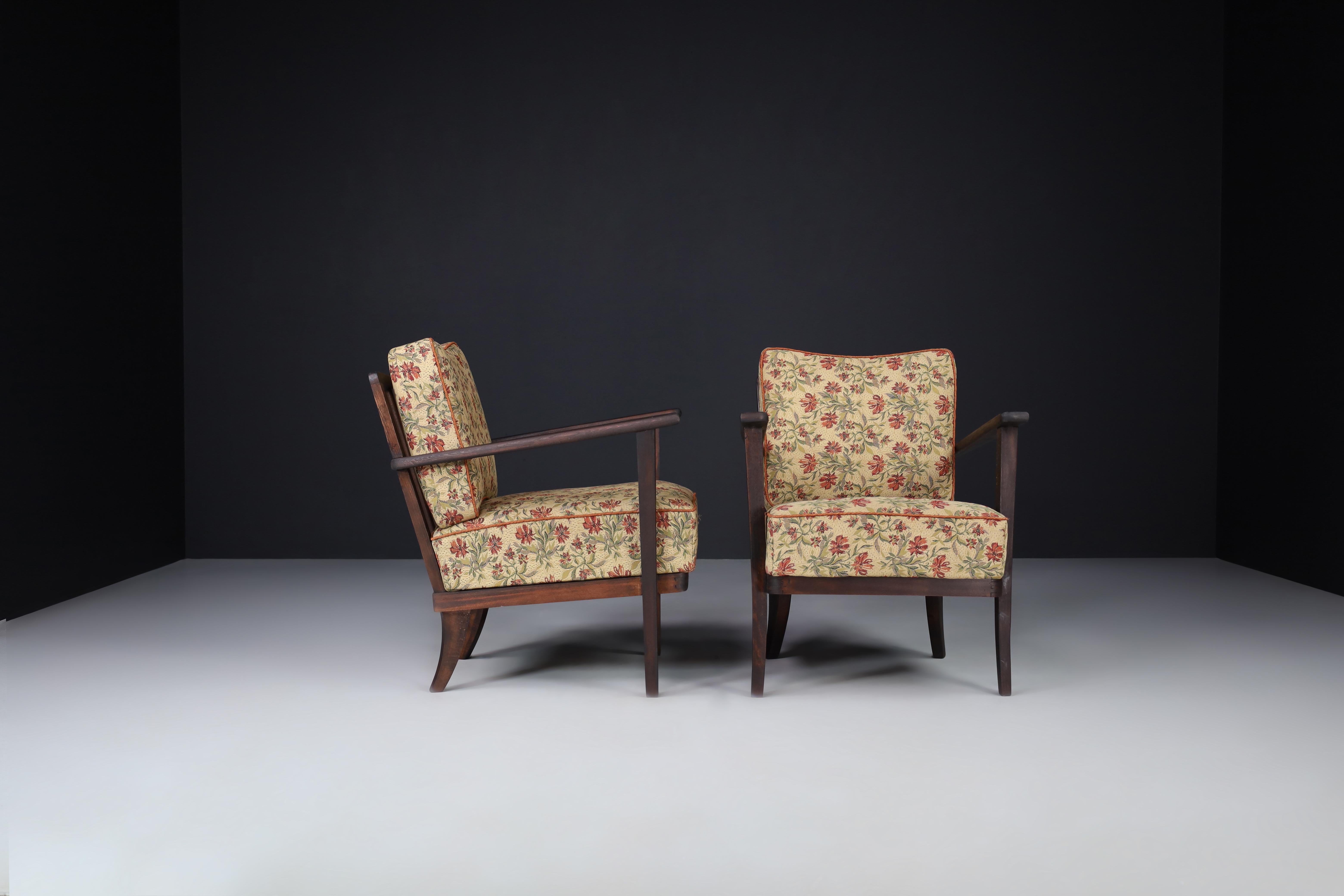 Mid-Century Modern Armchairs with Floral Upholstery, France 1950s    For Sale