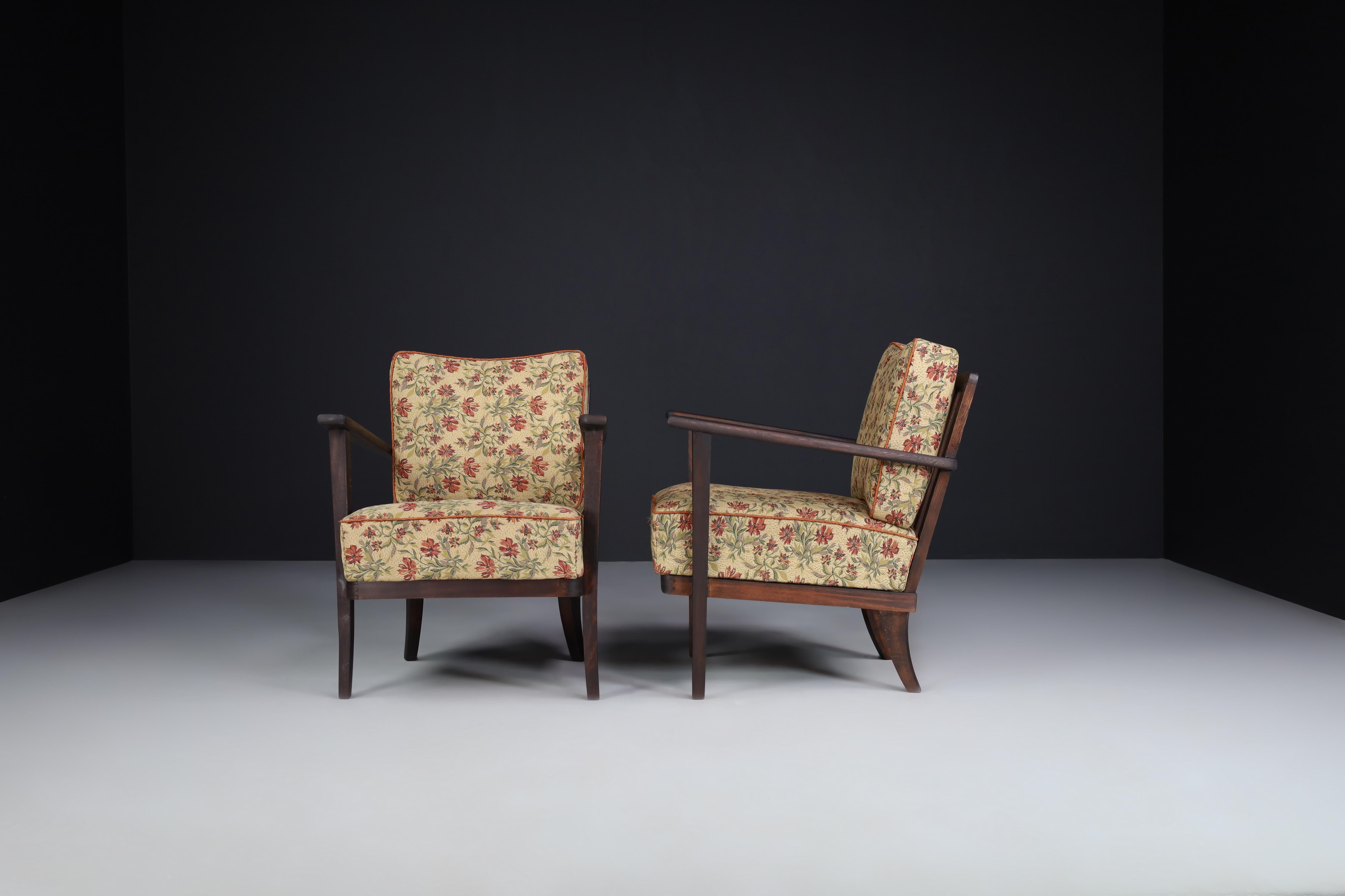French Armchairs with Floral Upholstery, France 1950s    For Sale