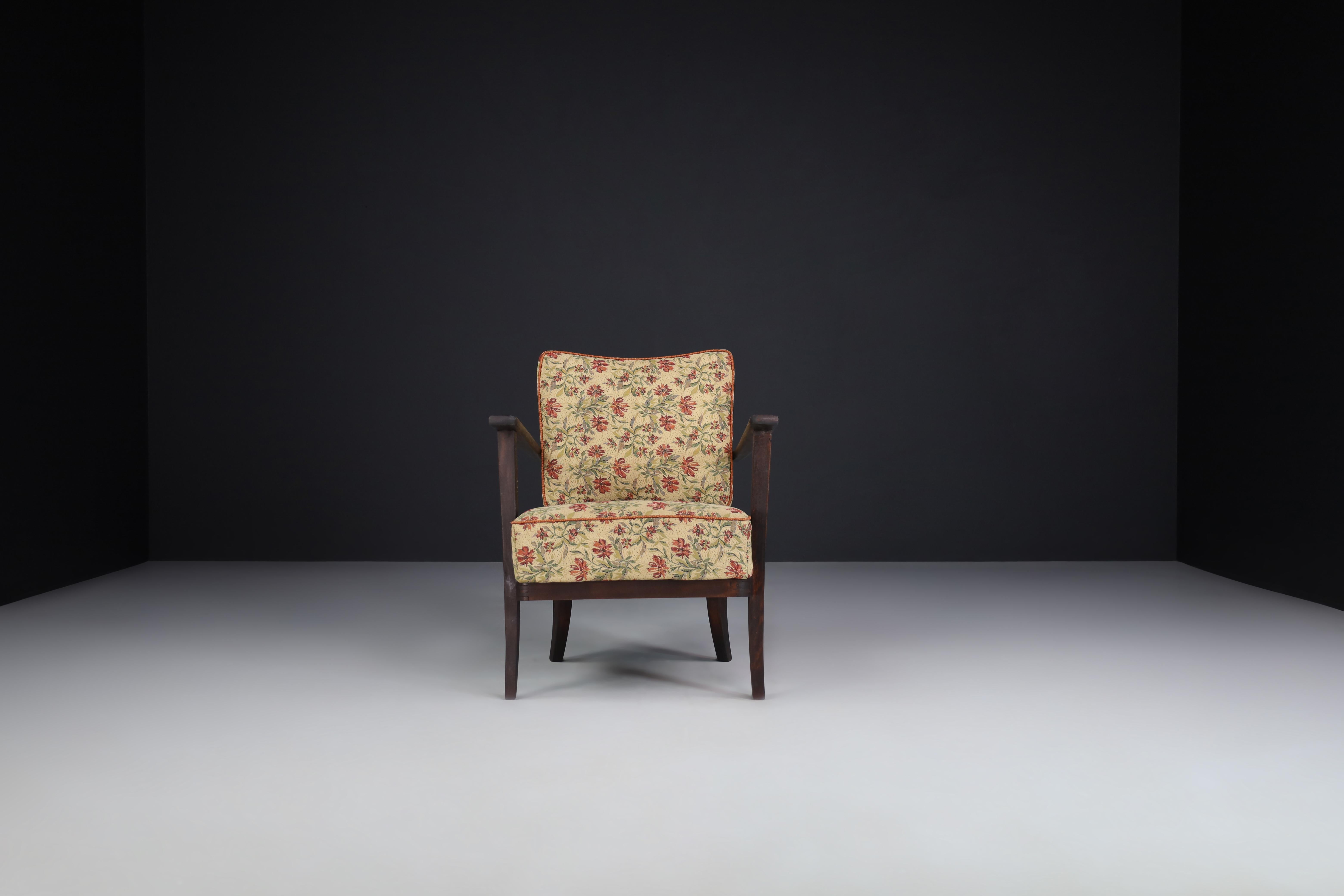 Fabric Armchairs with Floral Upholstery, France 1950s    For Sale