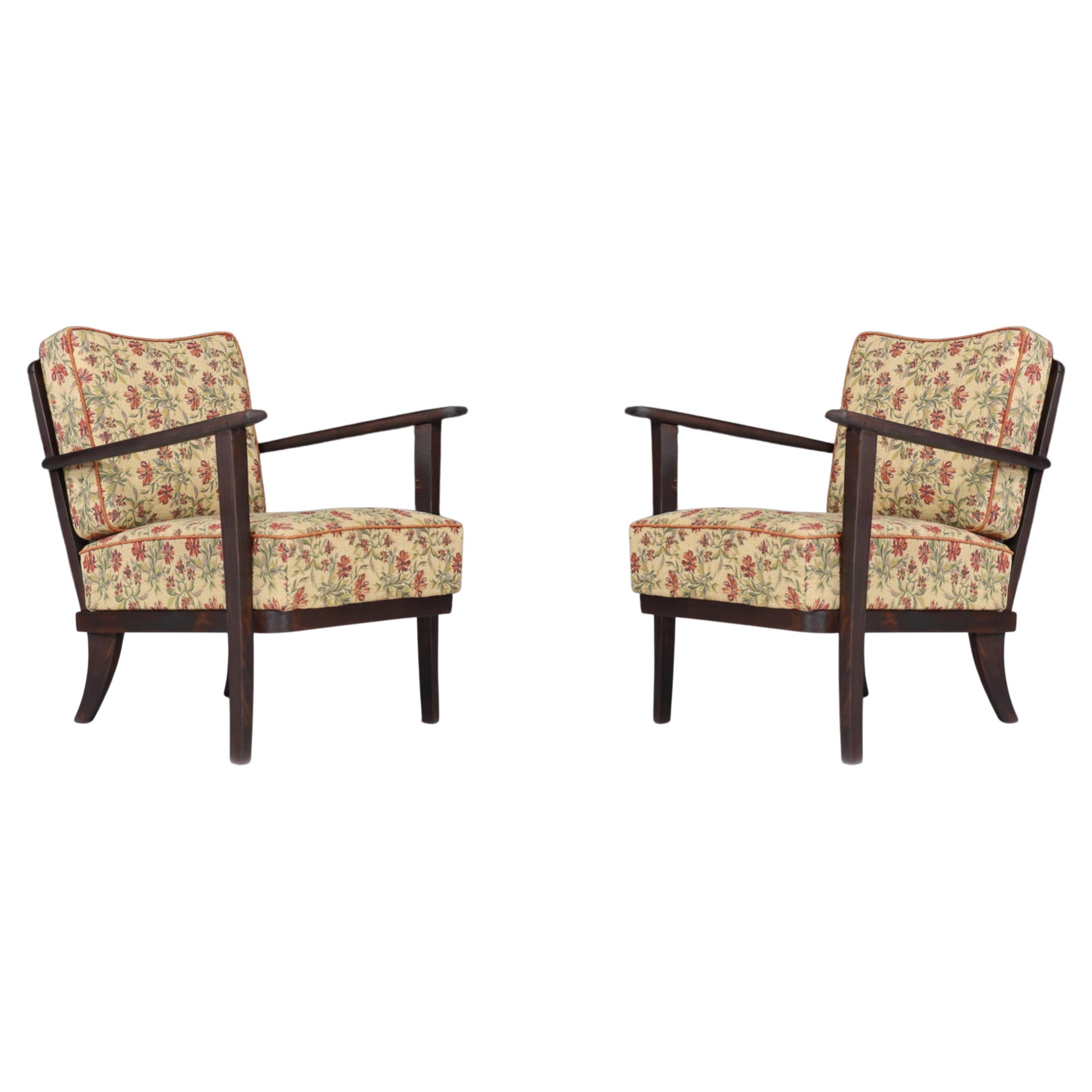 Armchairs with Floral Upholstery, France 1950s