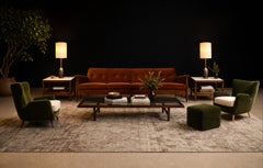 Armchairs with Pouf in Caviúna Wood, Mohair & Bouclé, Carlo Hauner, Brazil, 1955