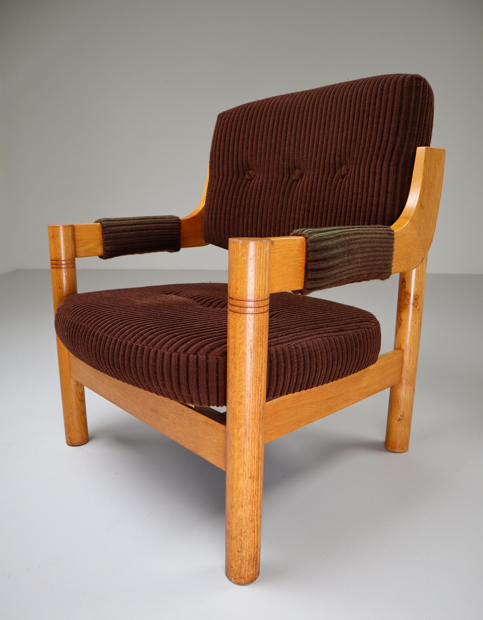 Dutch Armchairs with Robust Oak Wooden Frame, the Netherlands, 1960s