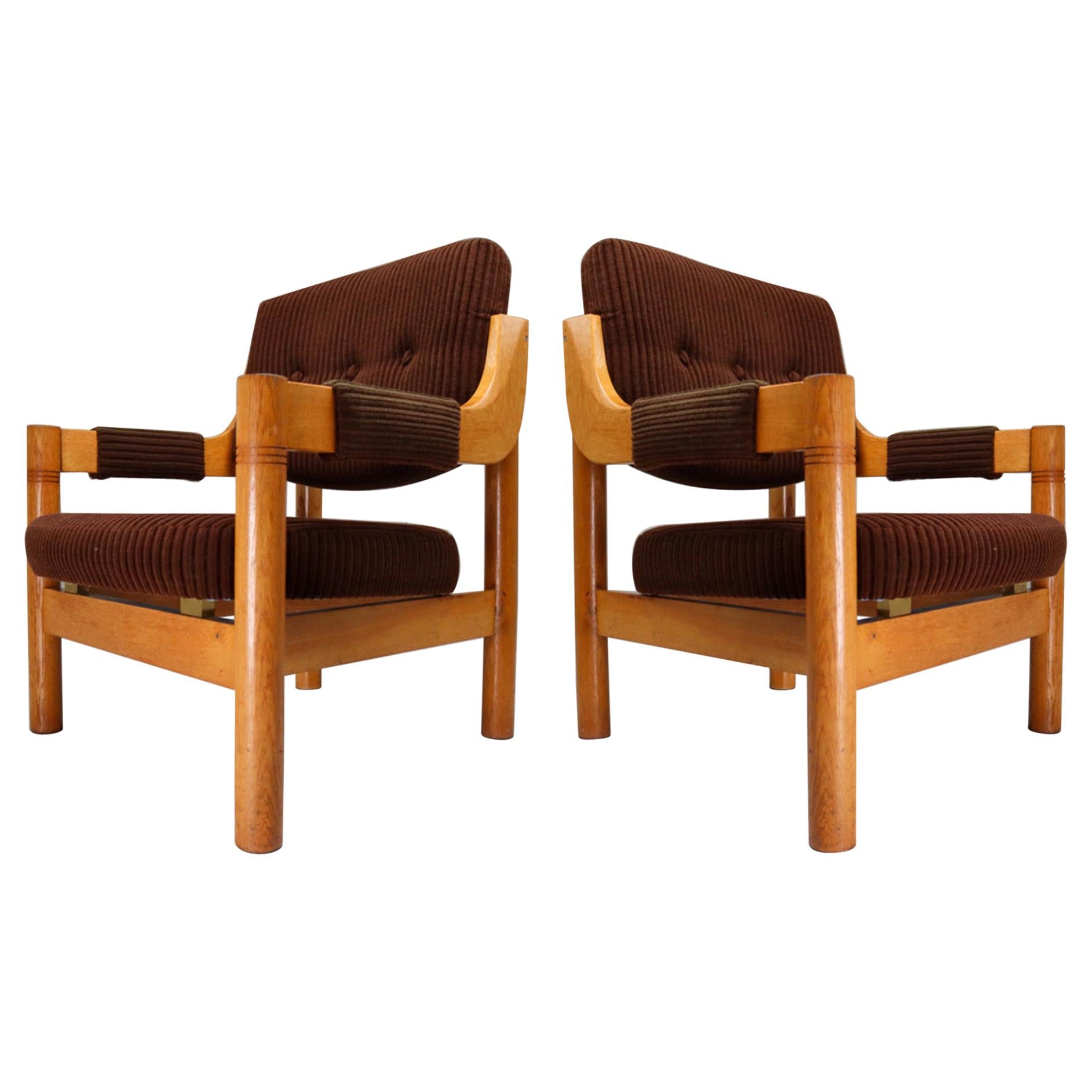 Armchairs with Robust Oak Wooden Frame, the Netherlands, 1960s