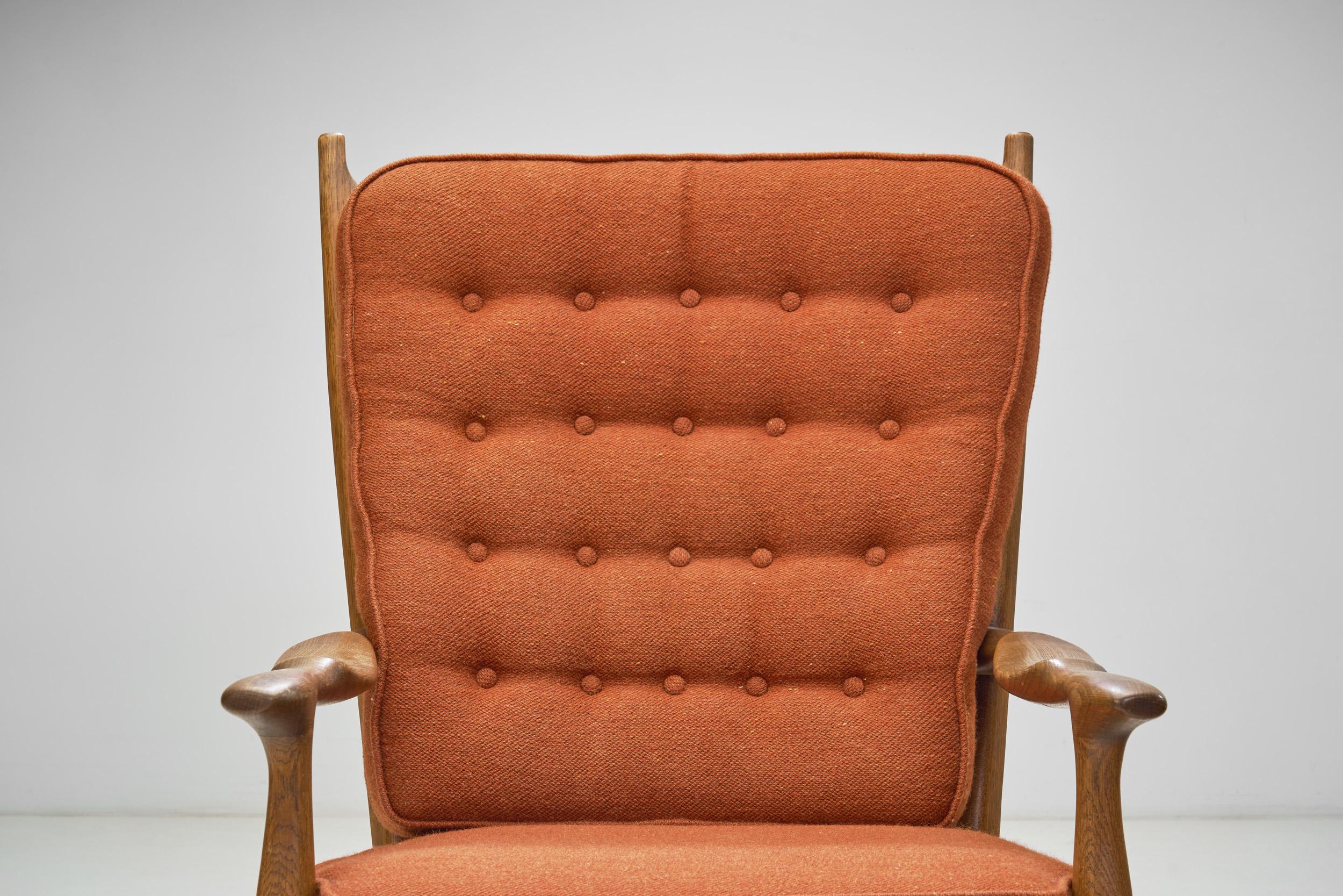 Armchairs with Terra Cotta Fabric by Guillerme and Chambron, France 1960s For Sale 5