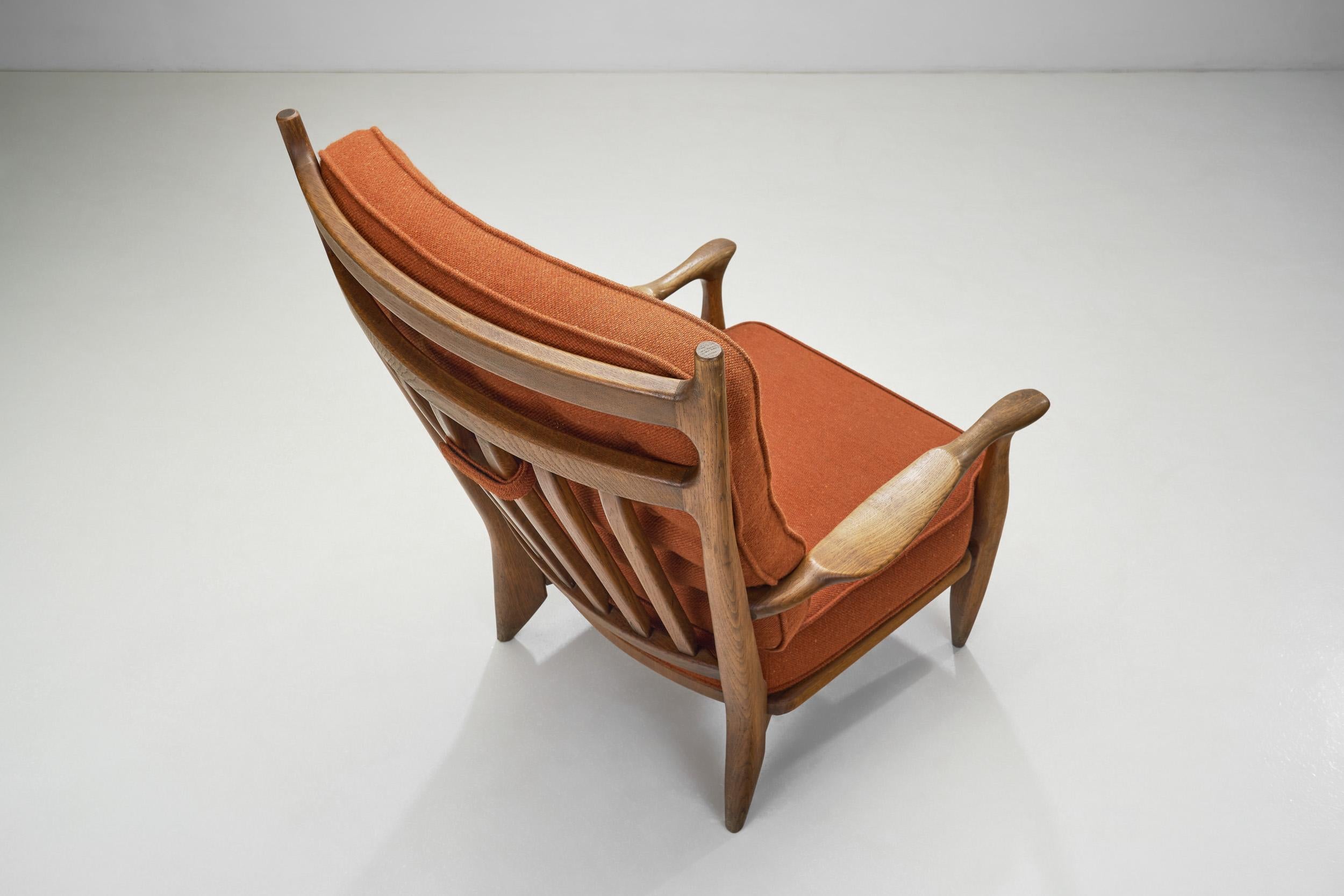Sessel mit Terrakotta-Stoff von Guillerme and Chambron, Frankreich 1960er Jahre im Angebot 6