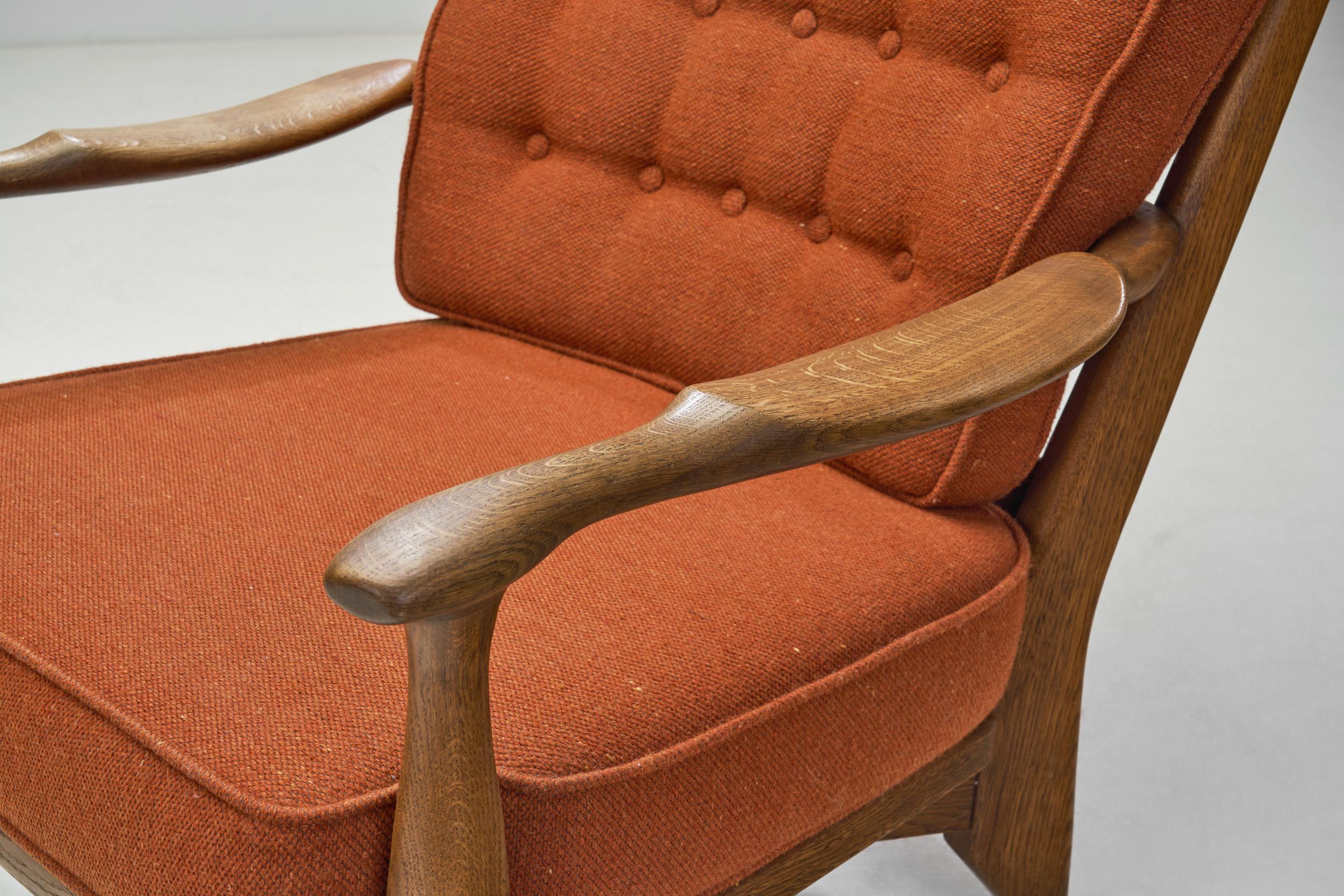 Armchairs with Terra Cotta Fabric by Guillerme and Chambron, France 1960s For Sale 8