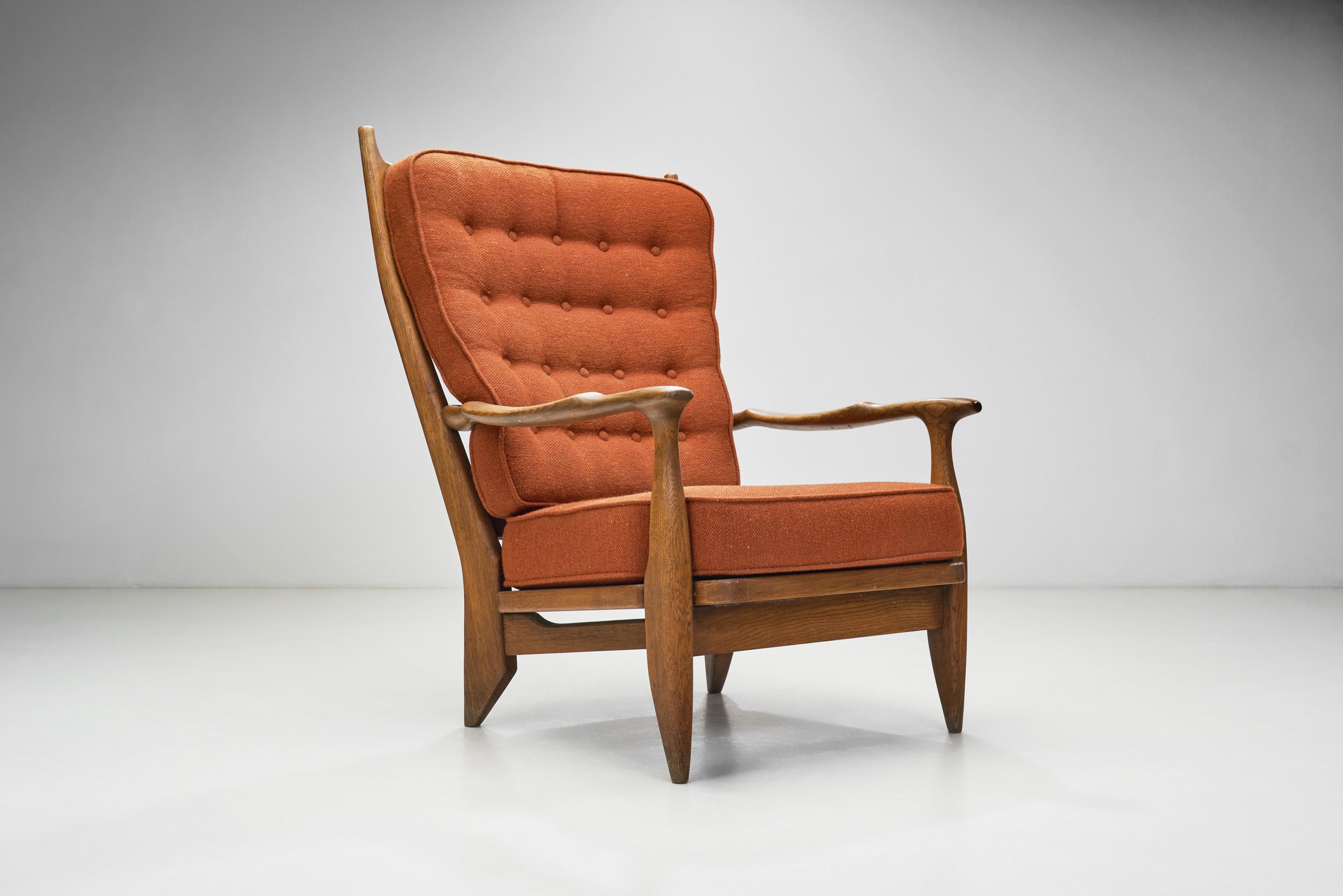 Mid-20th Century Armchairs with Terra Cotta Fabric by Guillerme and Chambron, France 1960s For Sale