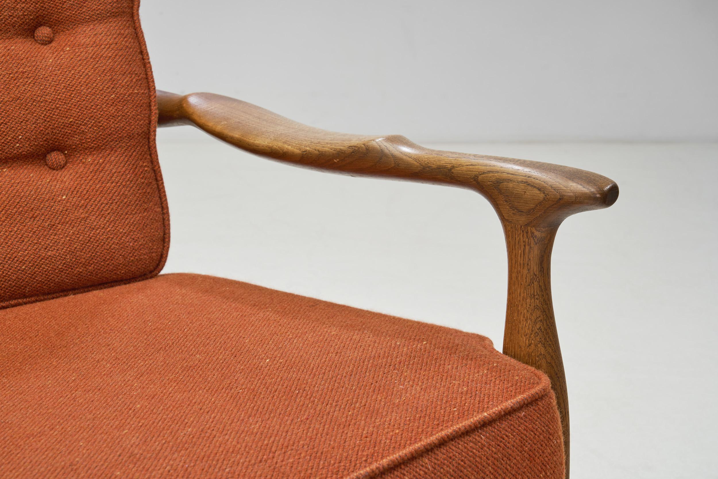 Armchairs with Terra Cotta Fabric by Guillerme and Chambron, France 1960s For Sale 2