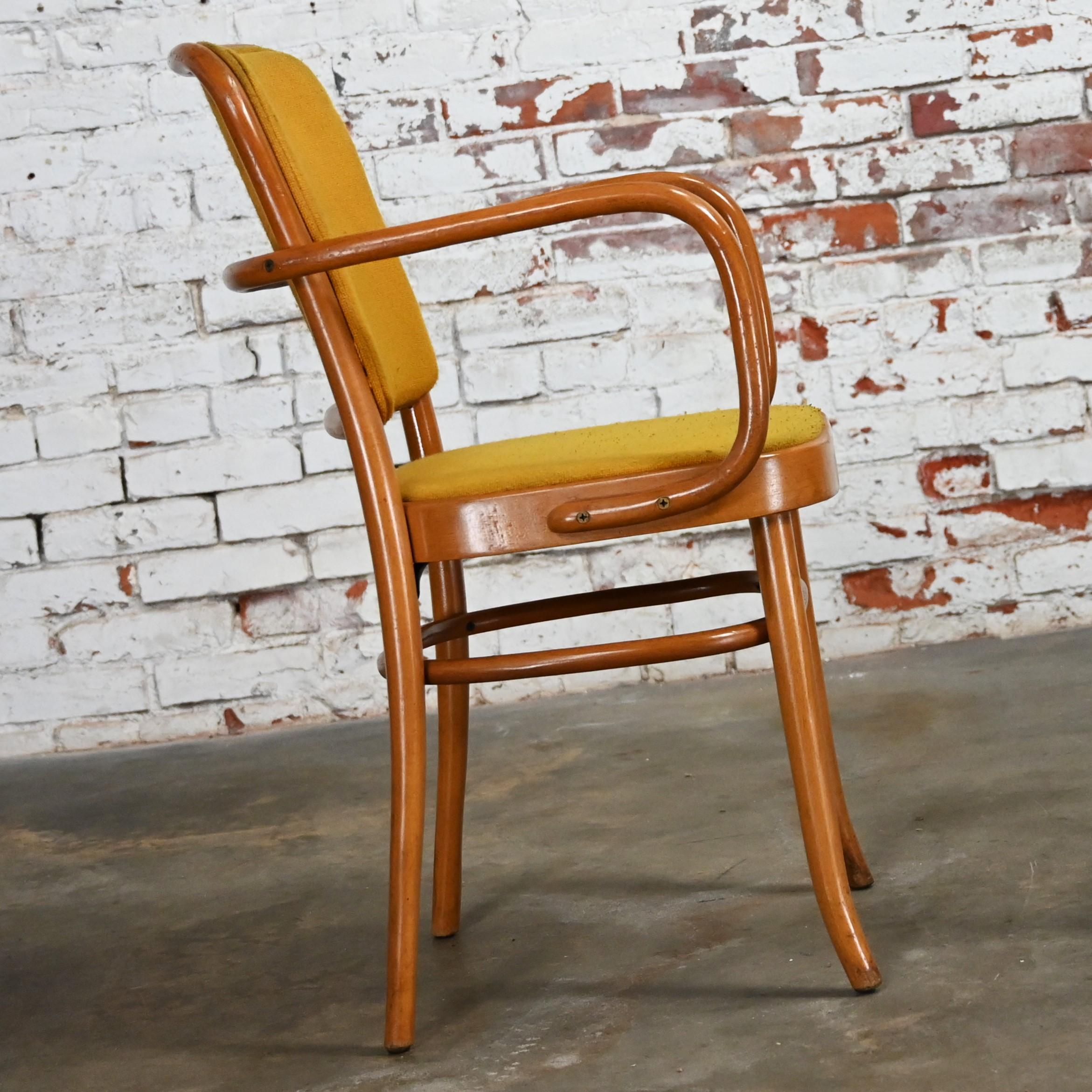 Fabric Armed Bauhaus Beech Bentwood J Hoffman Prague 811 Dining Chairs Style Thonet For Sale