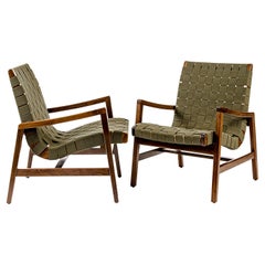 Armed Lounge Chair with Light Walnut Frame with Khaki Cotton Webbing, Knoll