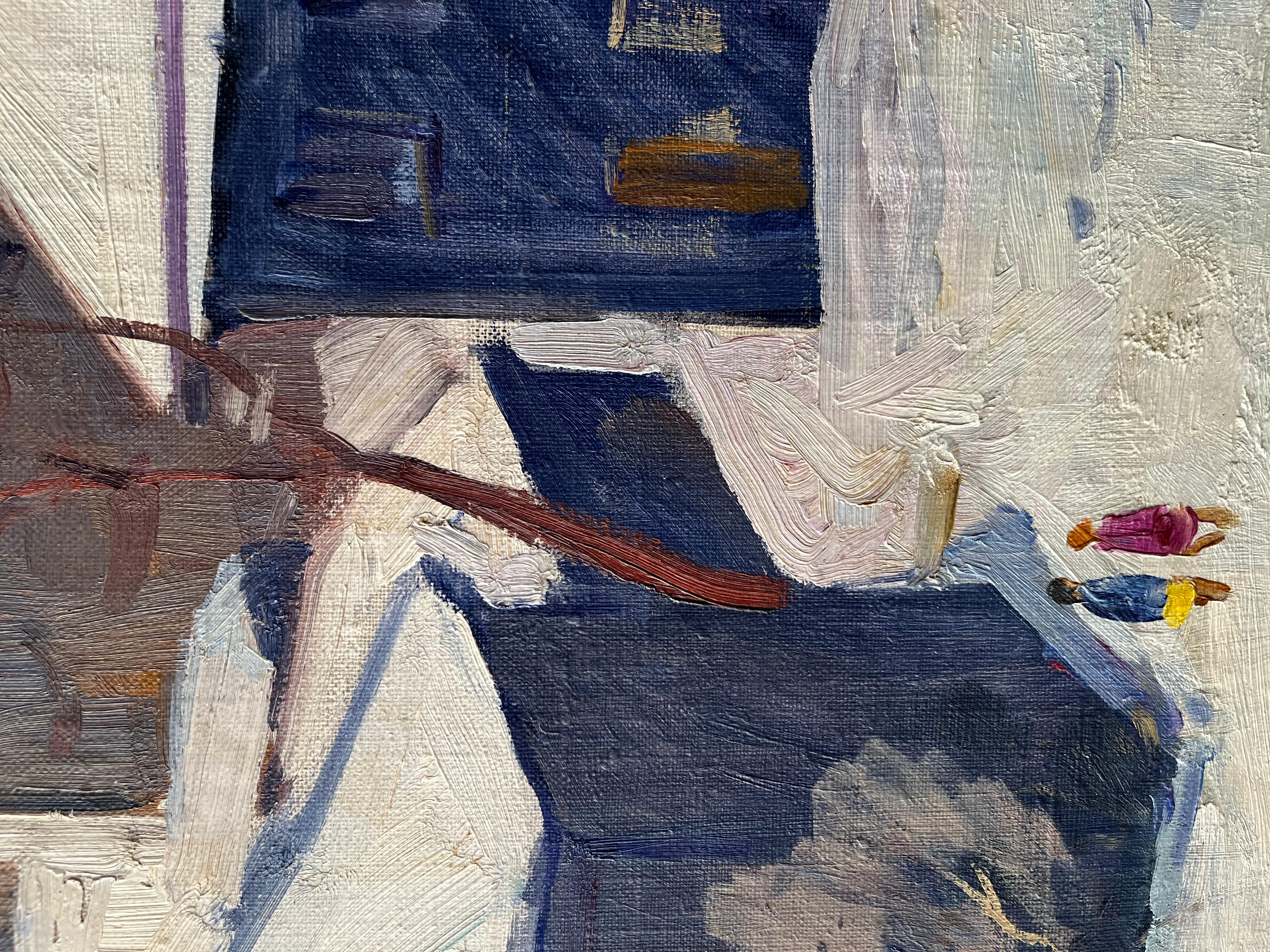 A beautiful gentle winter landscape depicting a cozy snowy courtyard by armenian-ukranian artist Armen Atayan (student of Martiros Saryan).