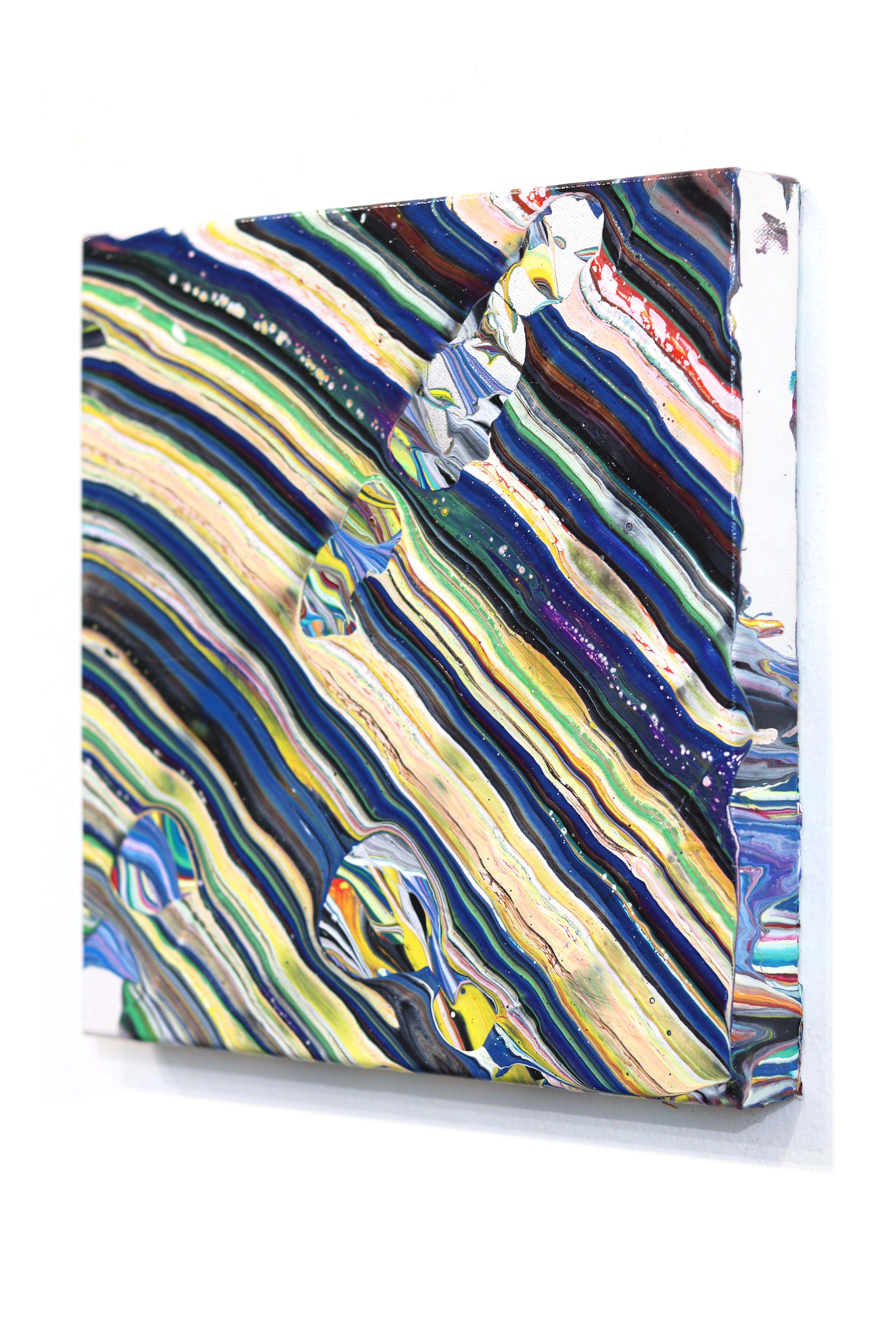Blue Corner - Abstract Colorful Experimental Optical Illusion Painting on Canvas For Sale 2