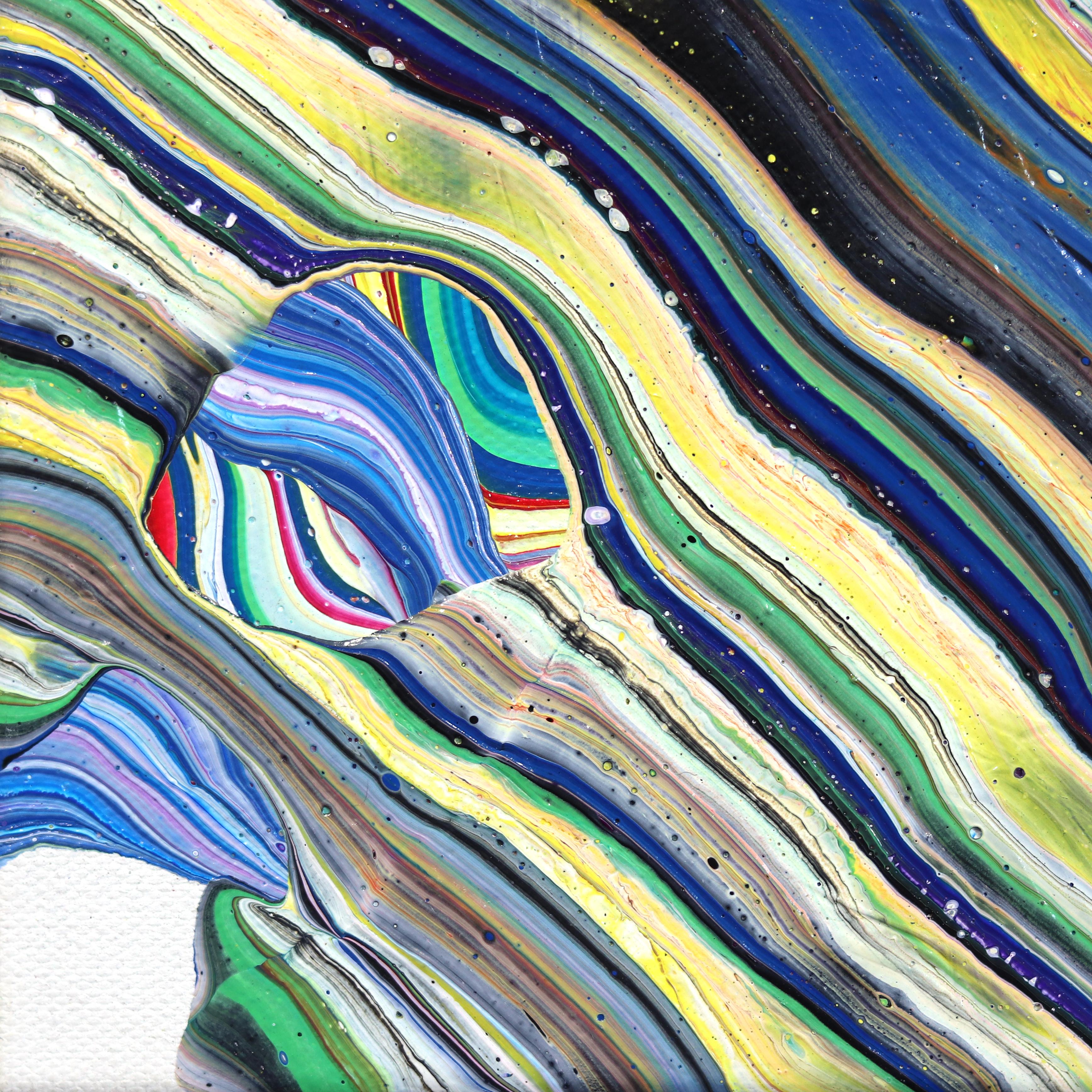 Blue Corner - Abstract Colorful Experimental Optical Illusion Painting on Canvas For Sale 5