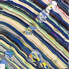 Blue Corner - Abstract Colorful Experimental Optical Illusion Painting on Canvas