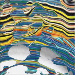 Detach - Peinture abstraite colorée expérimentale d'illusion d'optique sur toile