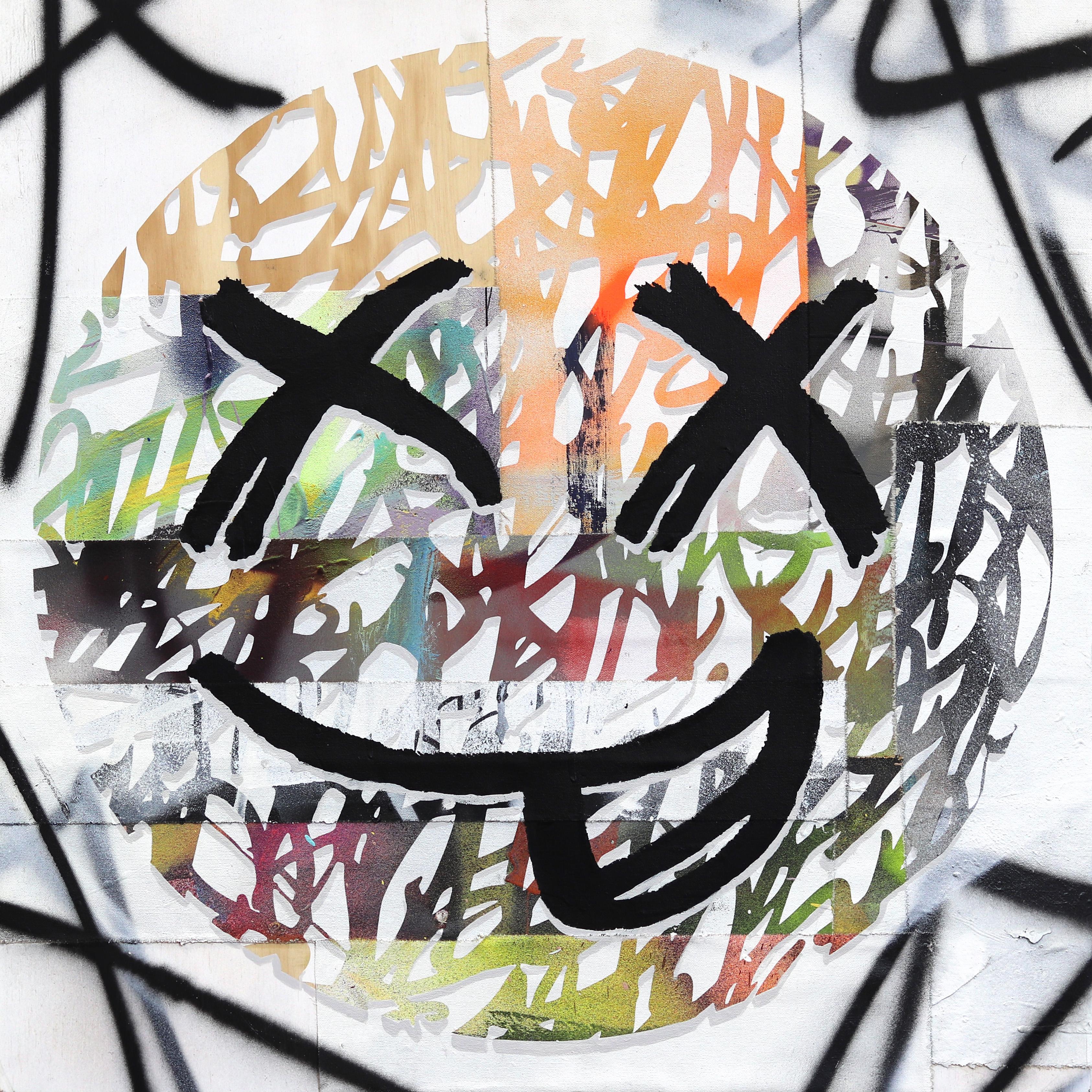 Armen Ges Abstract Painting - Excited - Abstract Colorful Experimental Smiley Face Pop Art Painting on Wood