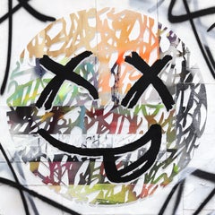Excited - Abstract Colorful Experimental Smiley Face Pop Art Painting on Wood
