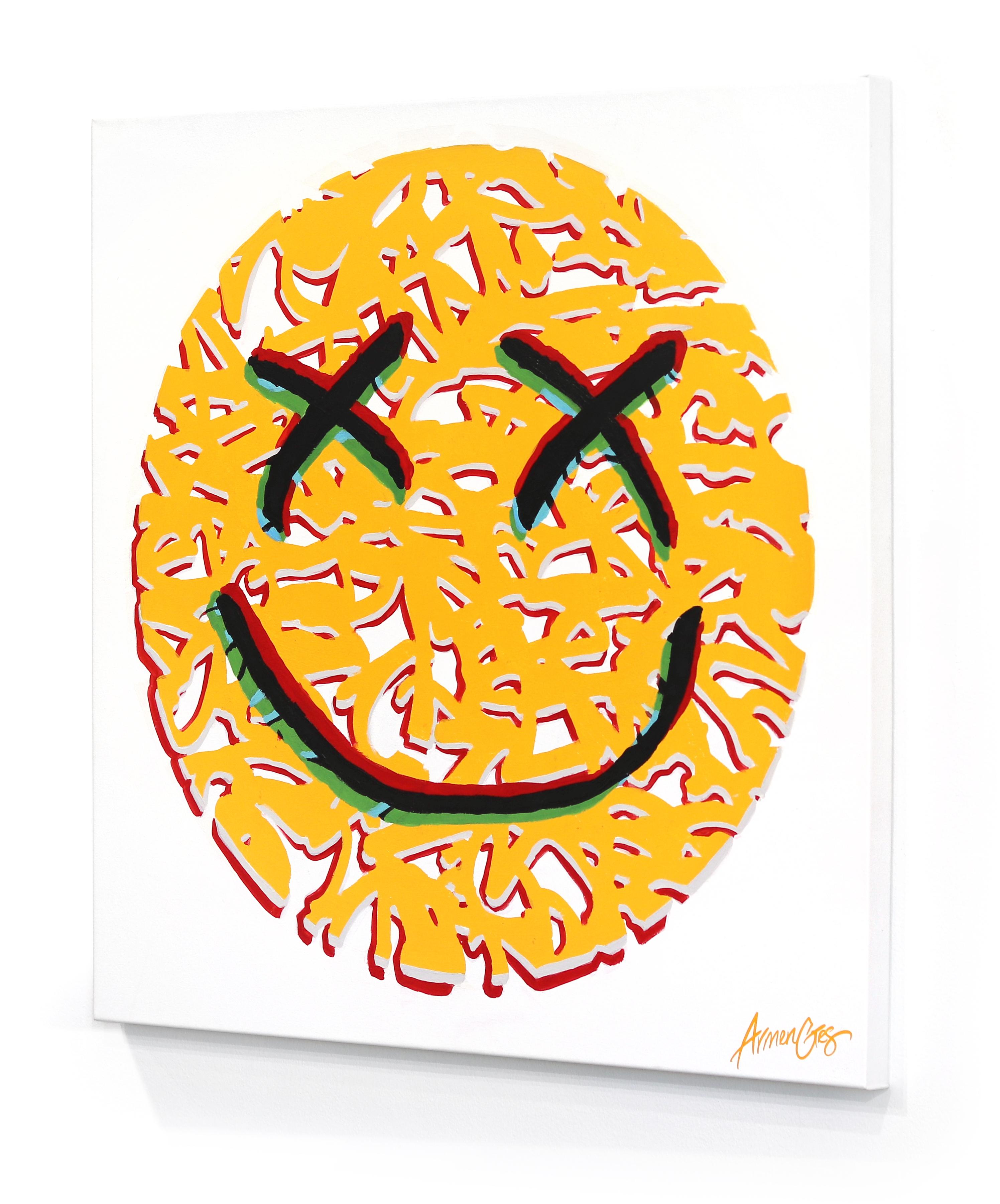 Happy #11 - Street Art Graffiti Happy Face Yellow Abstract Smiley - Abstract Painting Giallo di Armen Ges