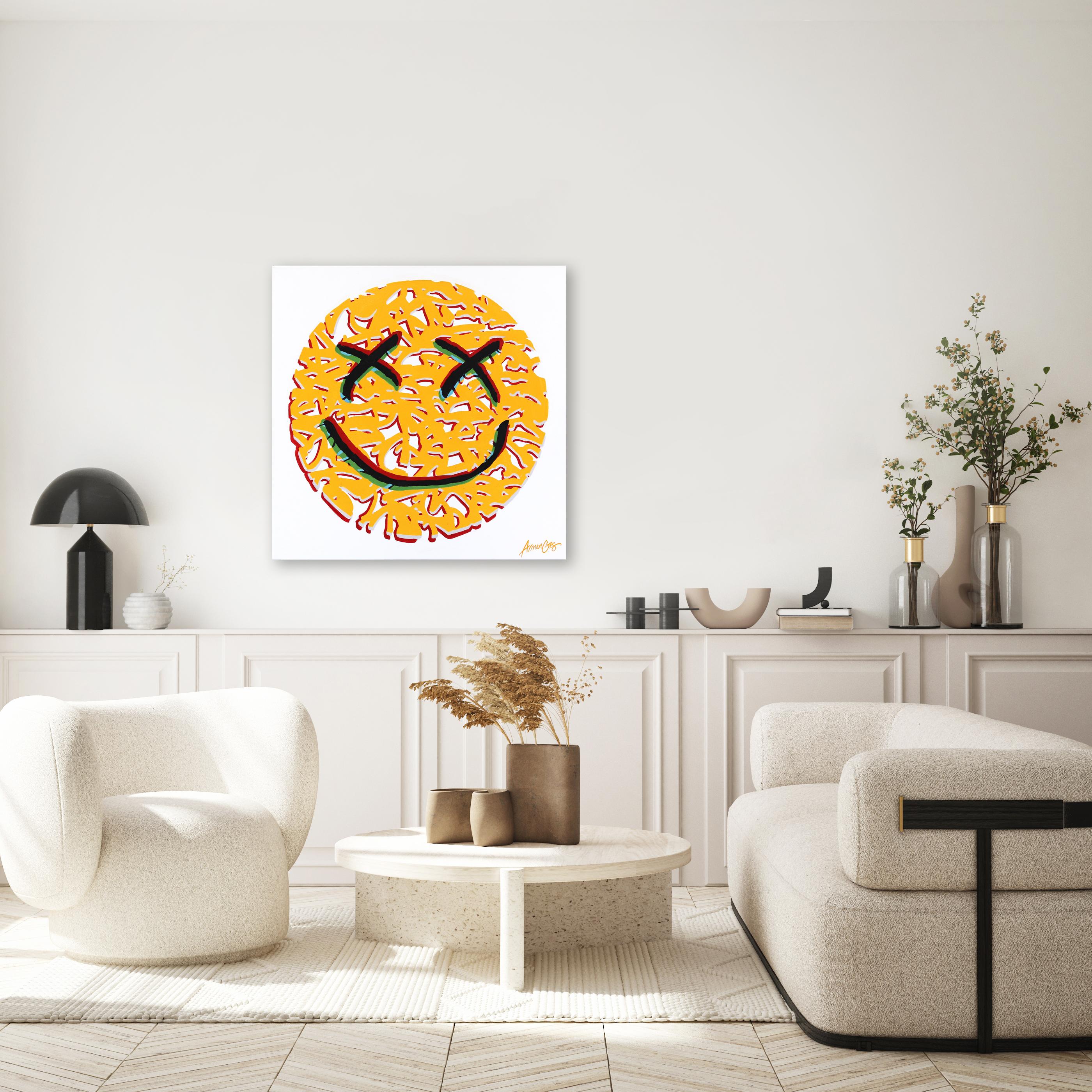 Happy #11 - Street Art Graffiti Happy Face Yellow Abstract Smiley in vendita 1