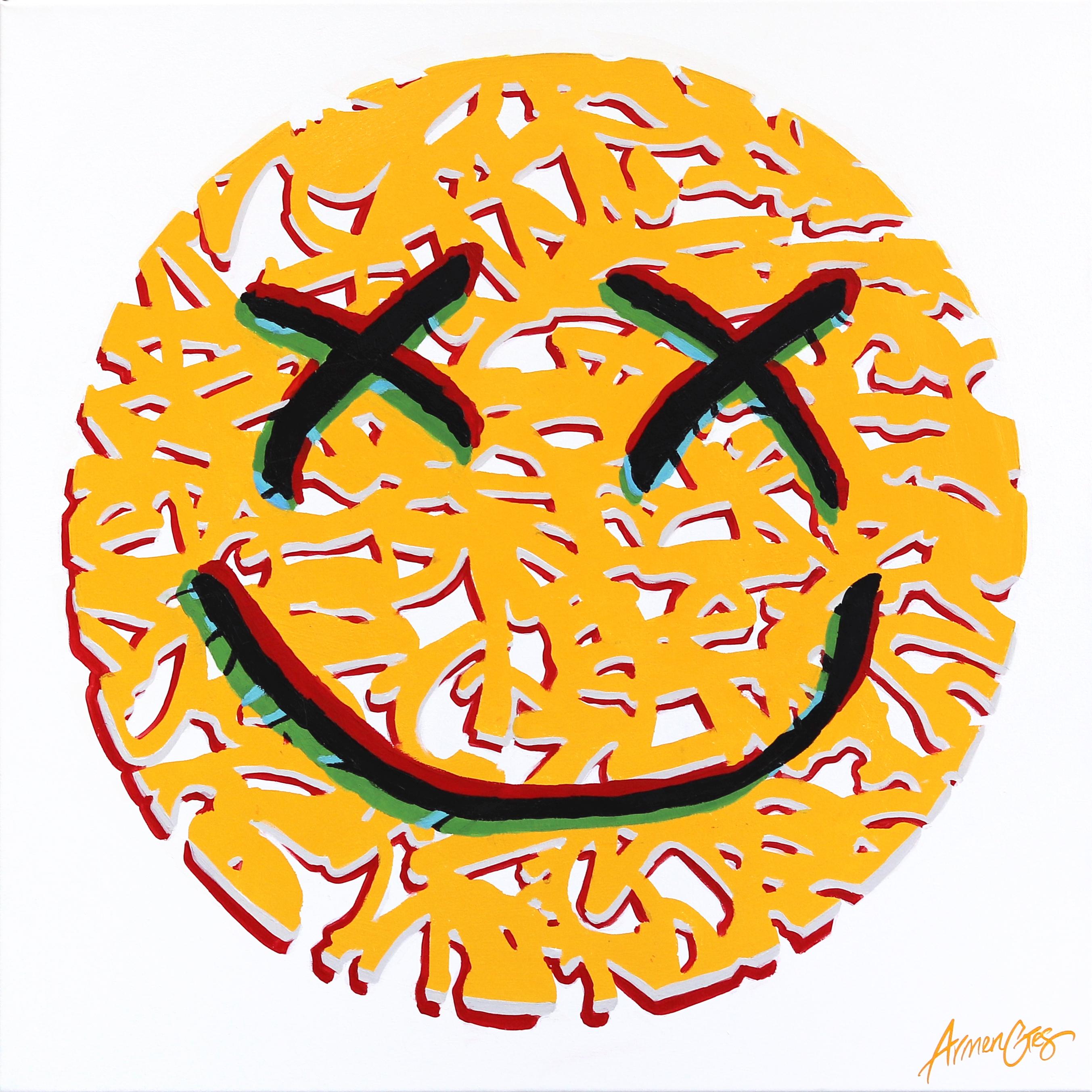 Abstract Painting di Armen Ges - Happy #11 - Street Art Graffiti Happy Face Yellow Abstract Smiley