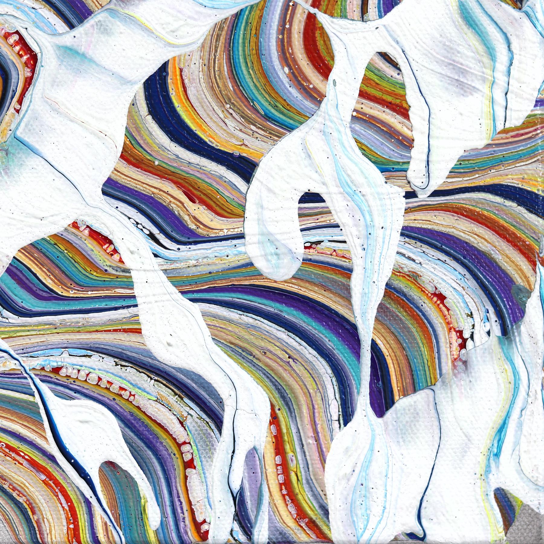 Armonía - Pintura Original Abstracta Ilusión Óptica Animada de Colores sobre Lienzo en venta 3