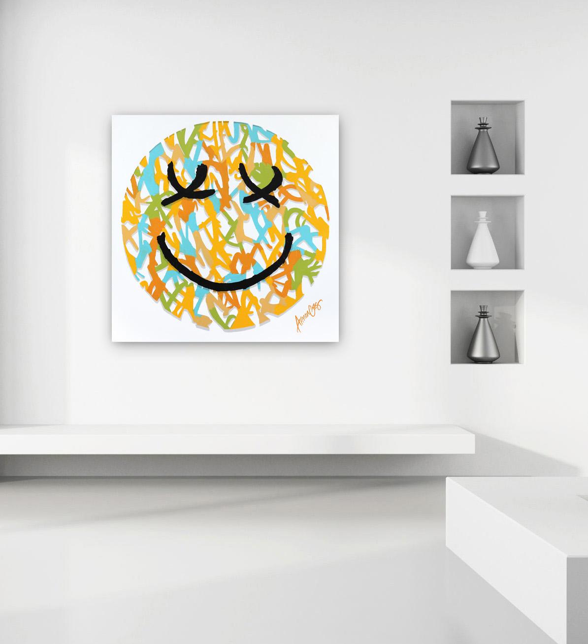 Hippy #2 - Graffiti Pintura Cara Sonriente Colorido Arte Original - Mixed Media Art Contemporáneo de Armen Ges