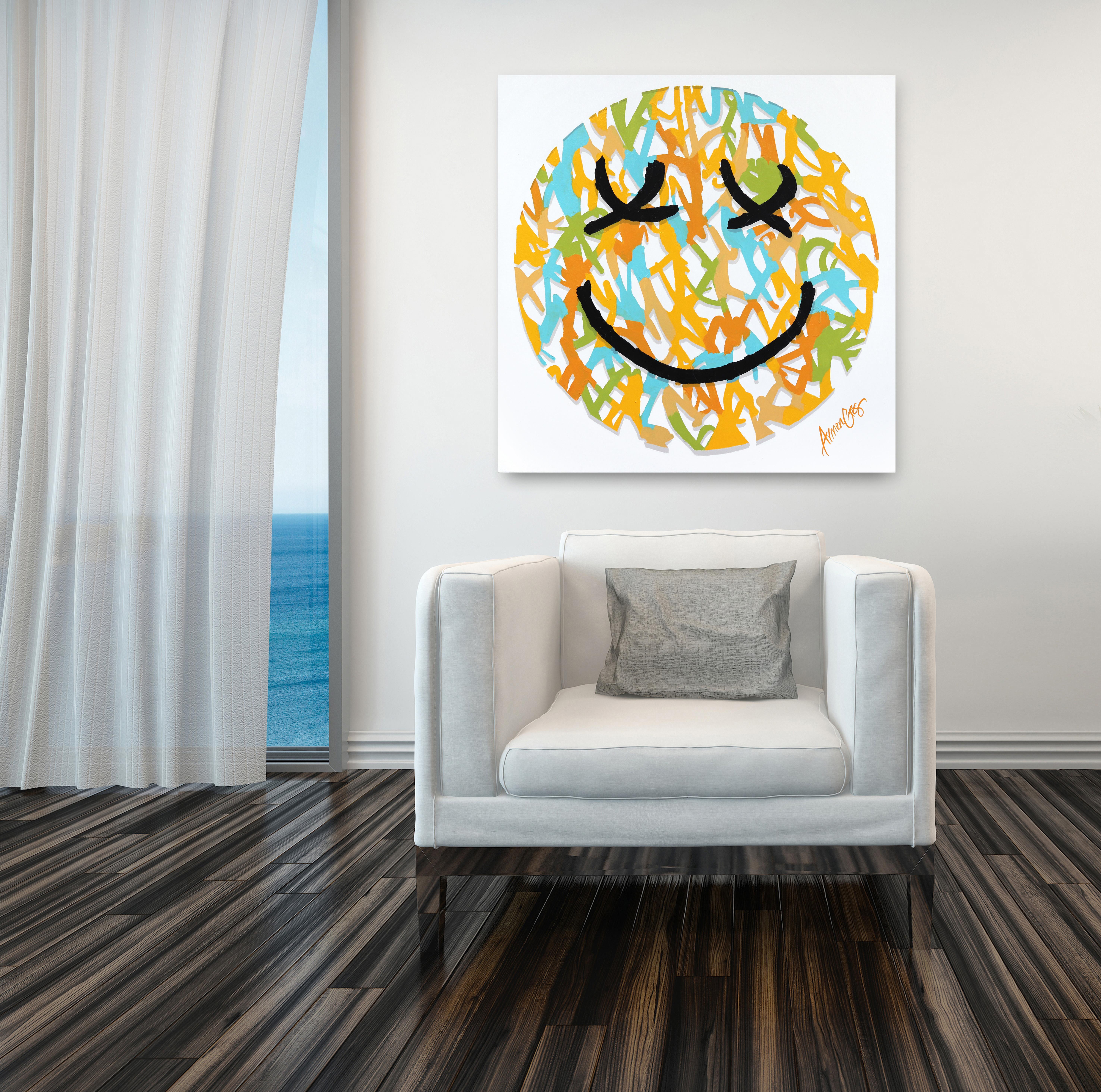 Hippy #2 - Graffiti Pintura Cara Sonriente Colorido Arte Original en venta 3