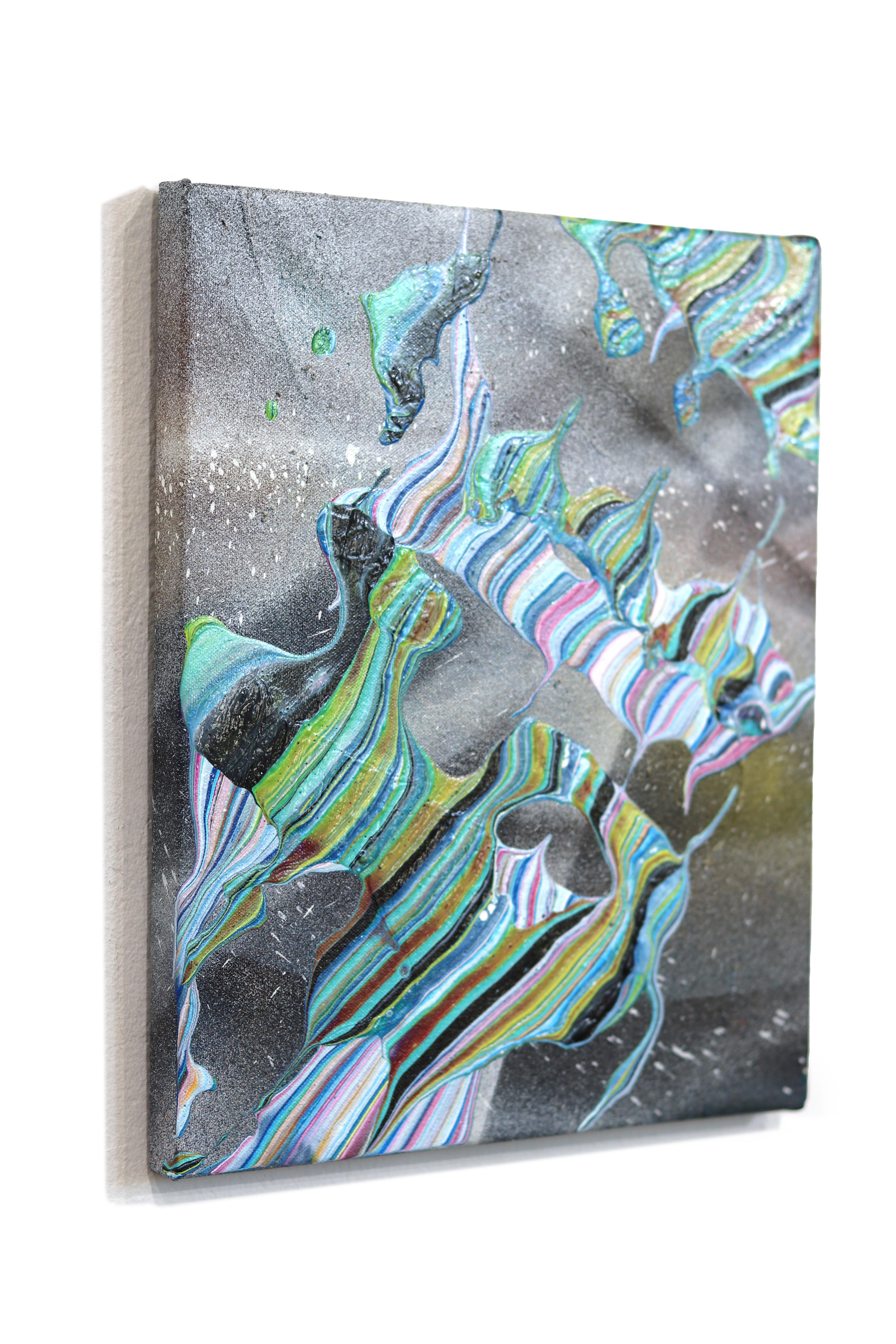 Spacetense - Abstract Cosmic Colorful Lively Optical Illusion Painting on Canvas For Sale 1
